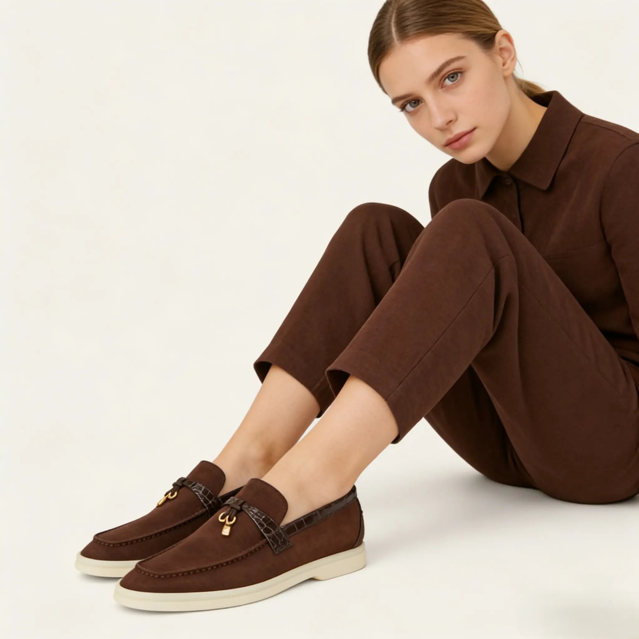 Women's Chocolate Suede Summer Loafers Gilded Cadence