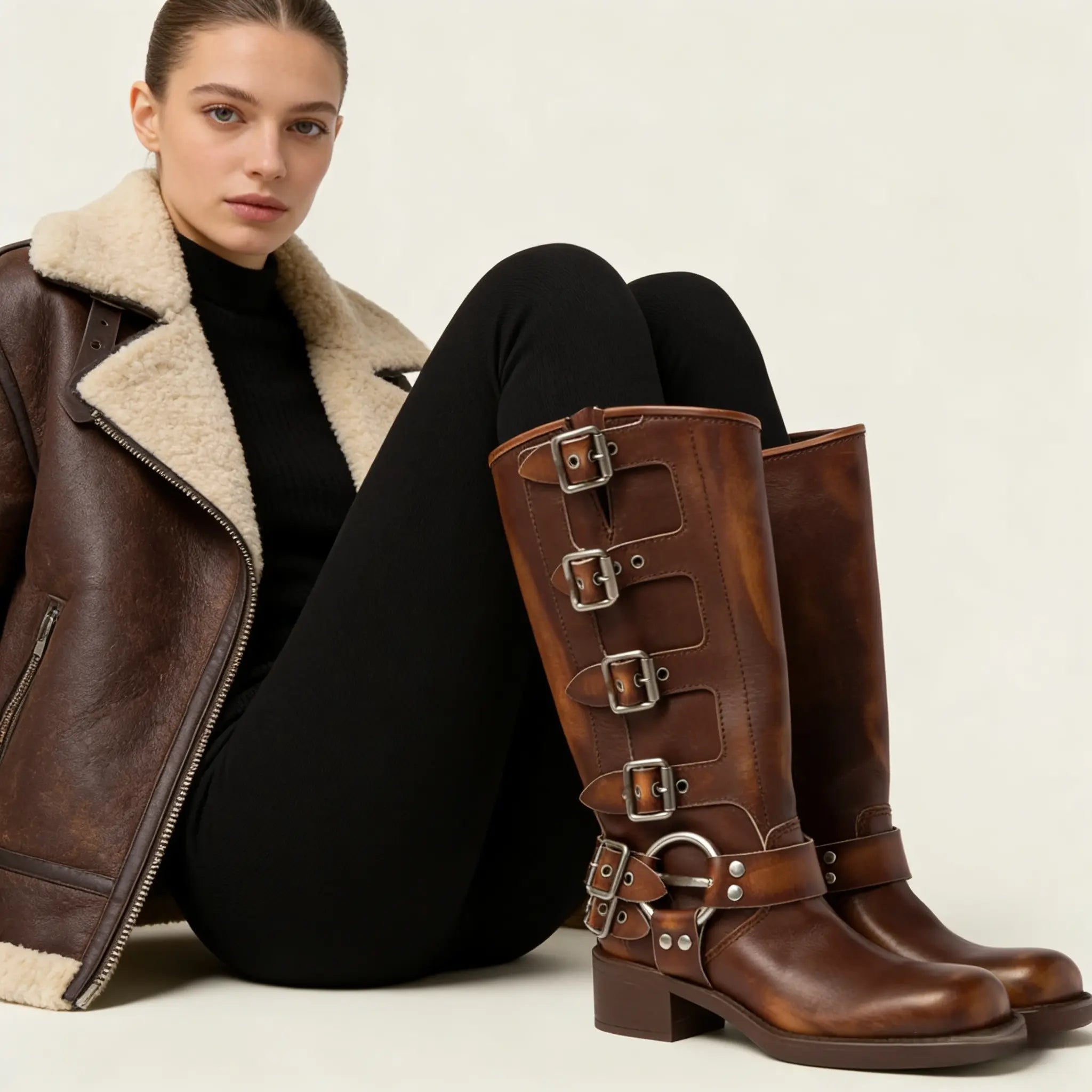 The Square-Toe Calfskin Boot (55mm) - Sienna Gilded Cadence