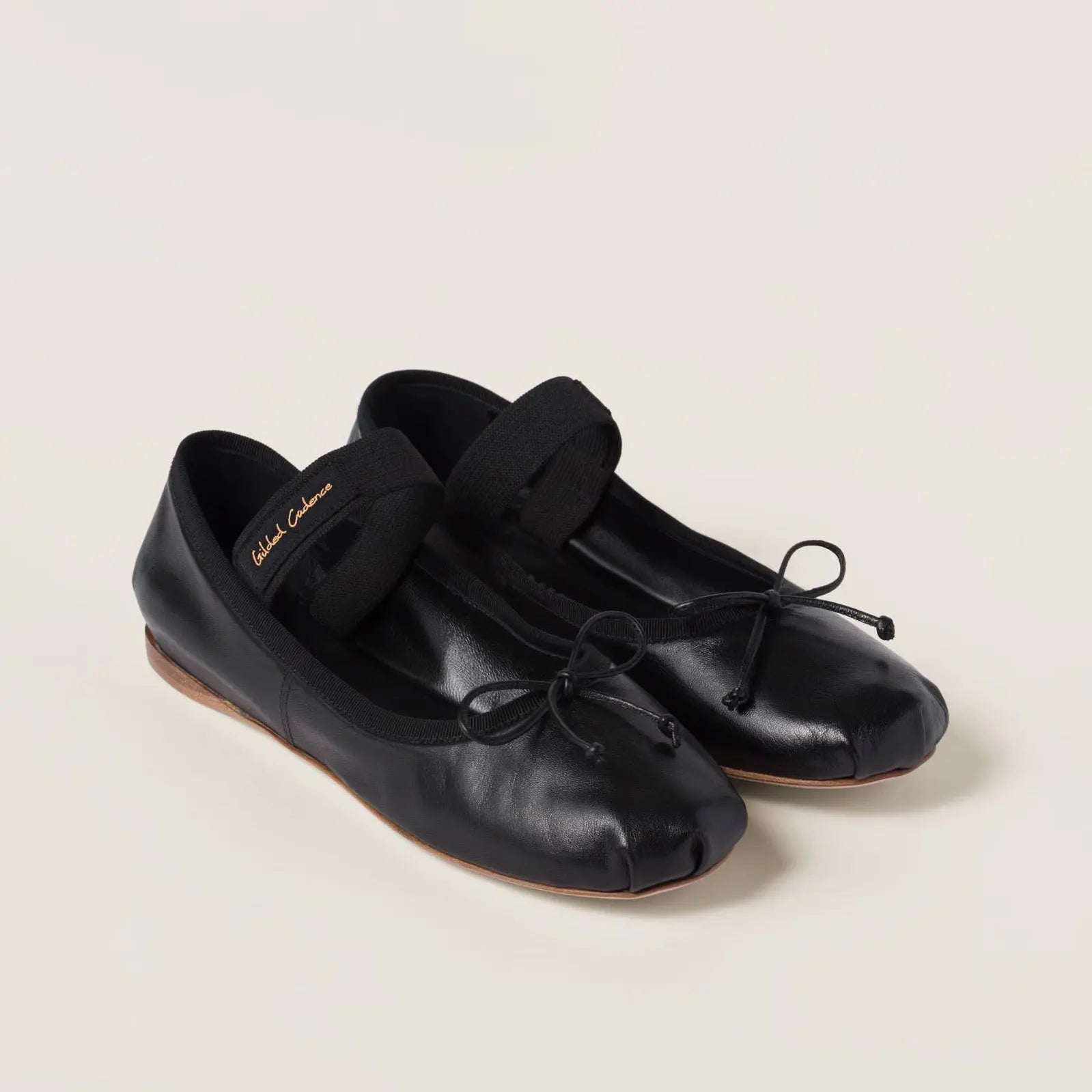 Black Goatskin Leather Ballet Flats Gilded Cadence
