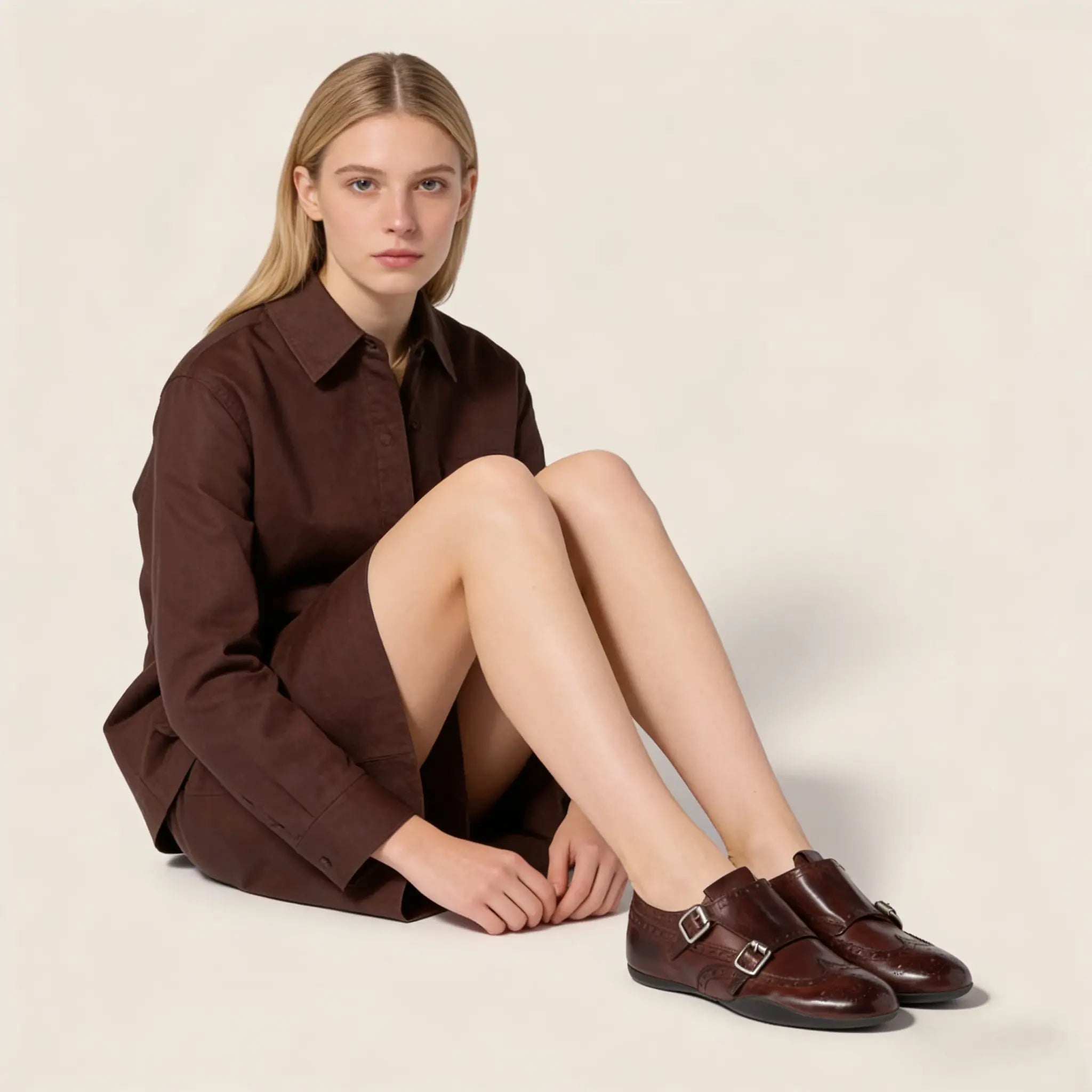 Calf leather brogue shoe with buckles Gilded Cadence