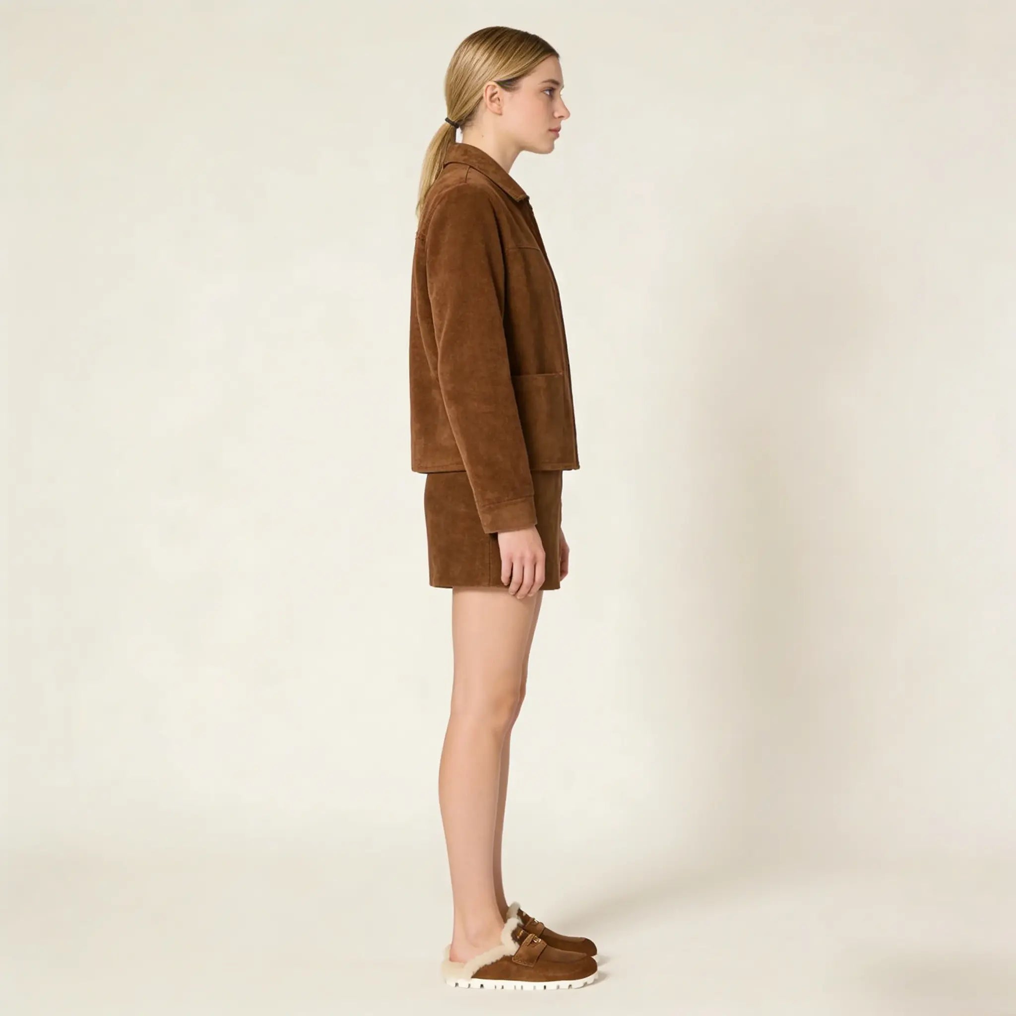 Minimalist Suede Slip-On Mules - Brown Gilded Cadence