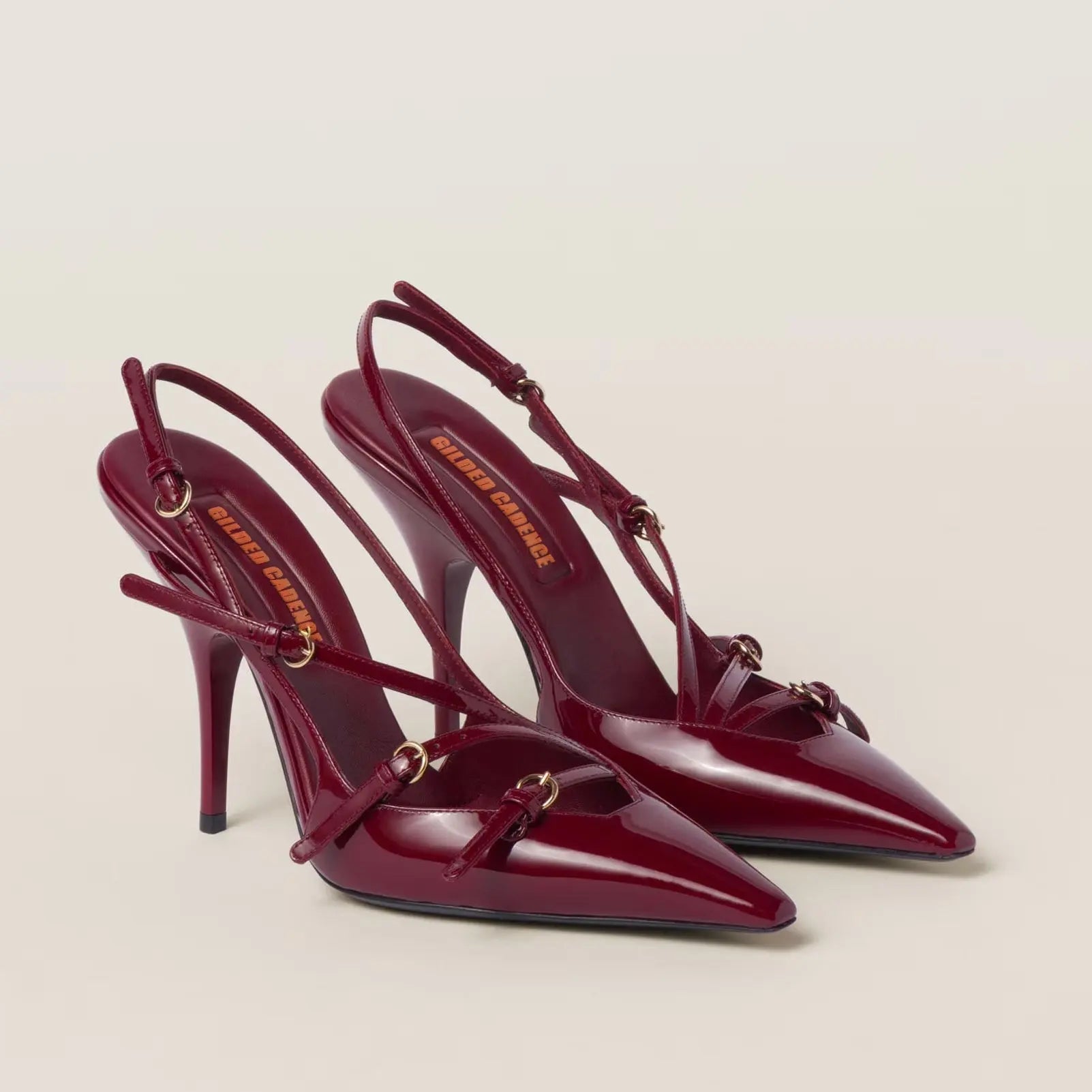 Burgundy Triple Buckle Slingback Heels Gilded Cadence