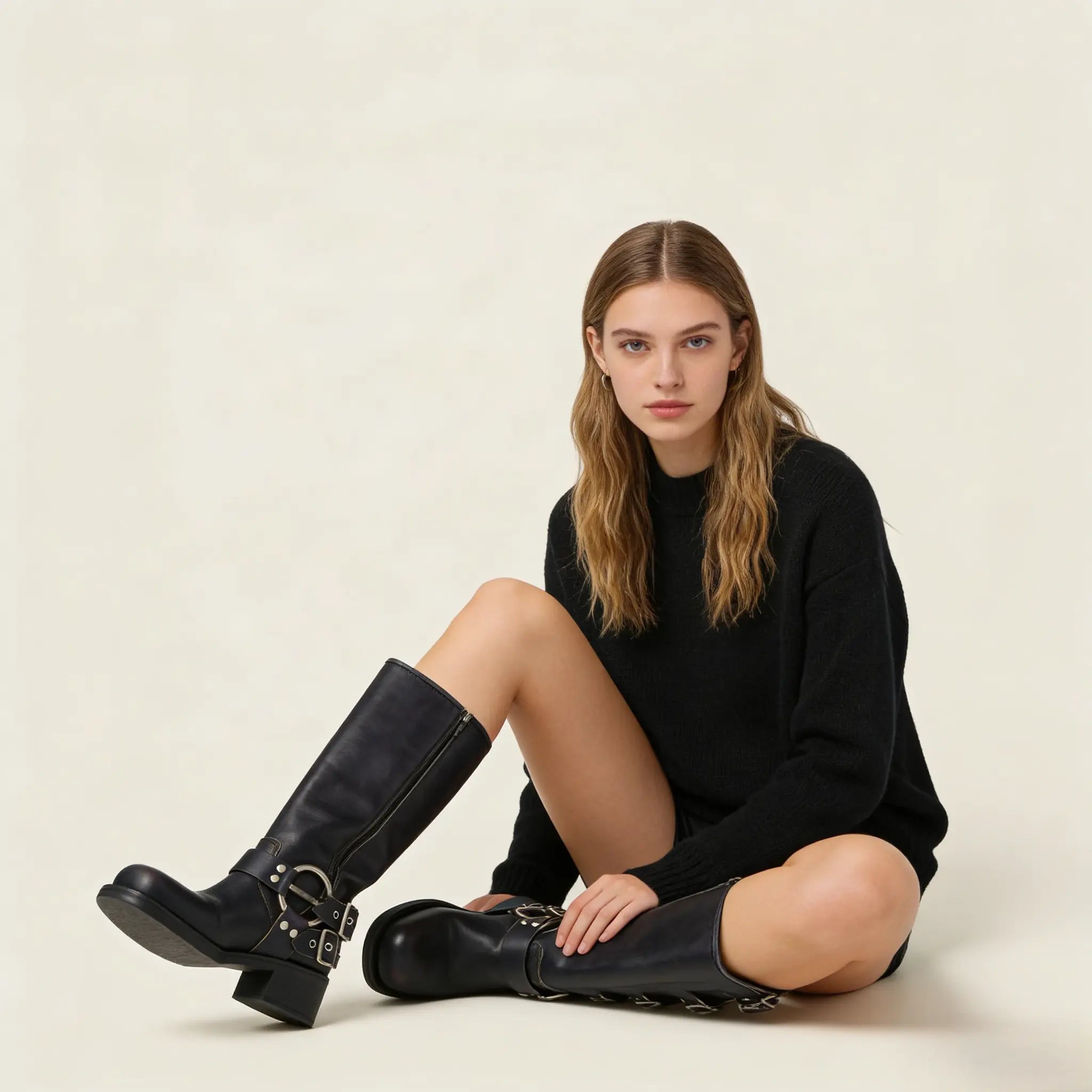 The Buckled Harness Calfskin Boot (50mm) - Black Gilded Cadence