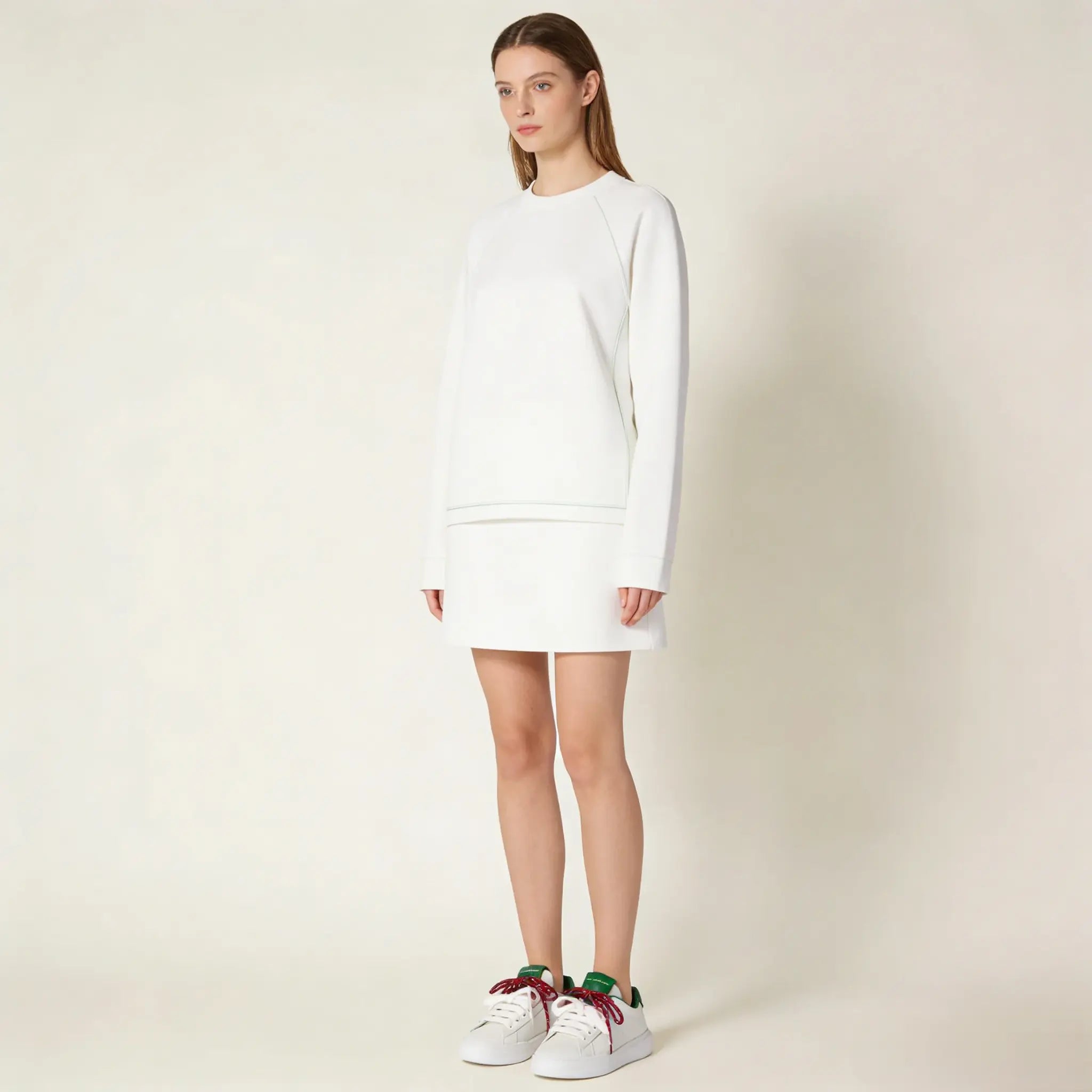 Women's White and Green Leather Sneakers Gilded Cadence