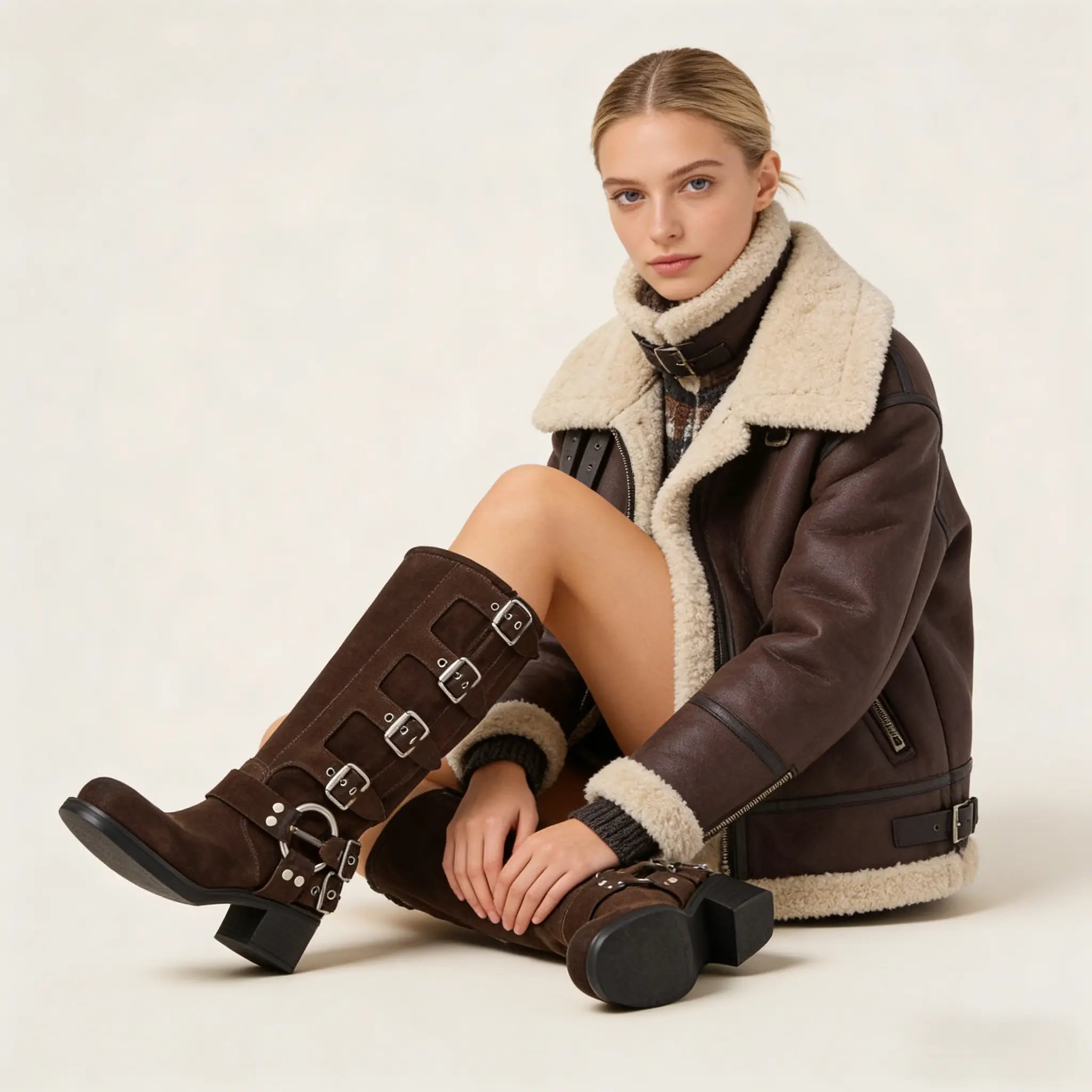 Women's Dark Brown Suede Tall Boots Gilded Cadence