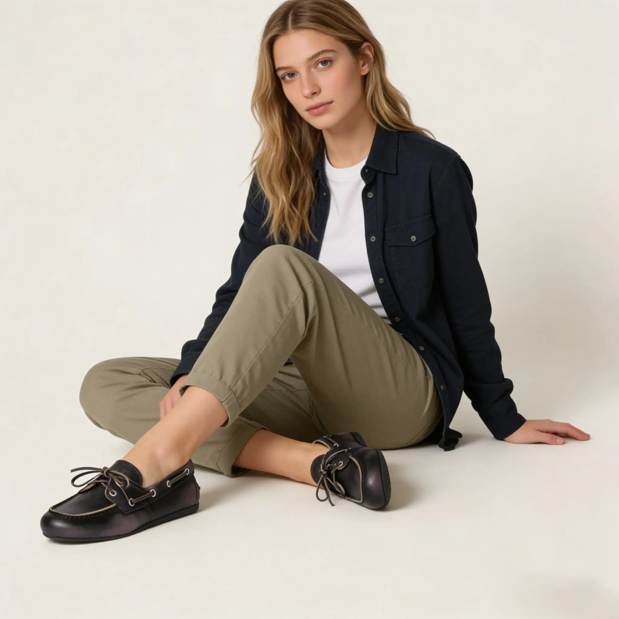 Women's Bleached Leather Boat Shoes Gilded Cadence