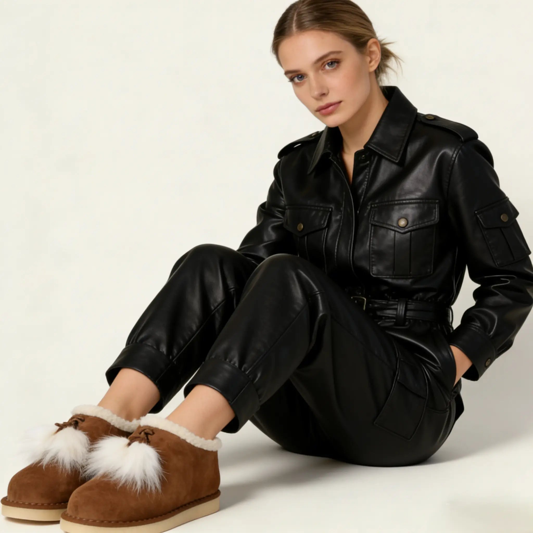 Women's Beige Suede Shearling Clog Gilded Cadence