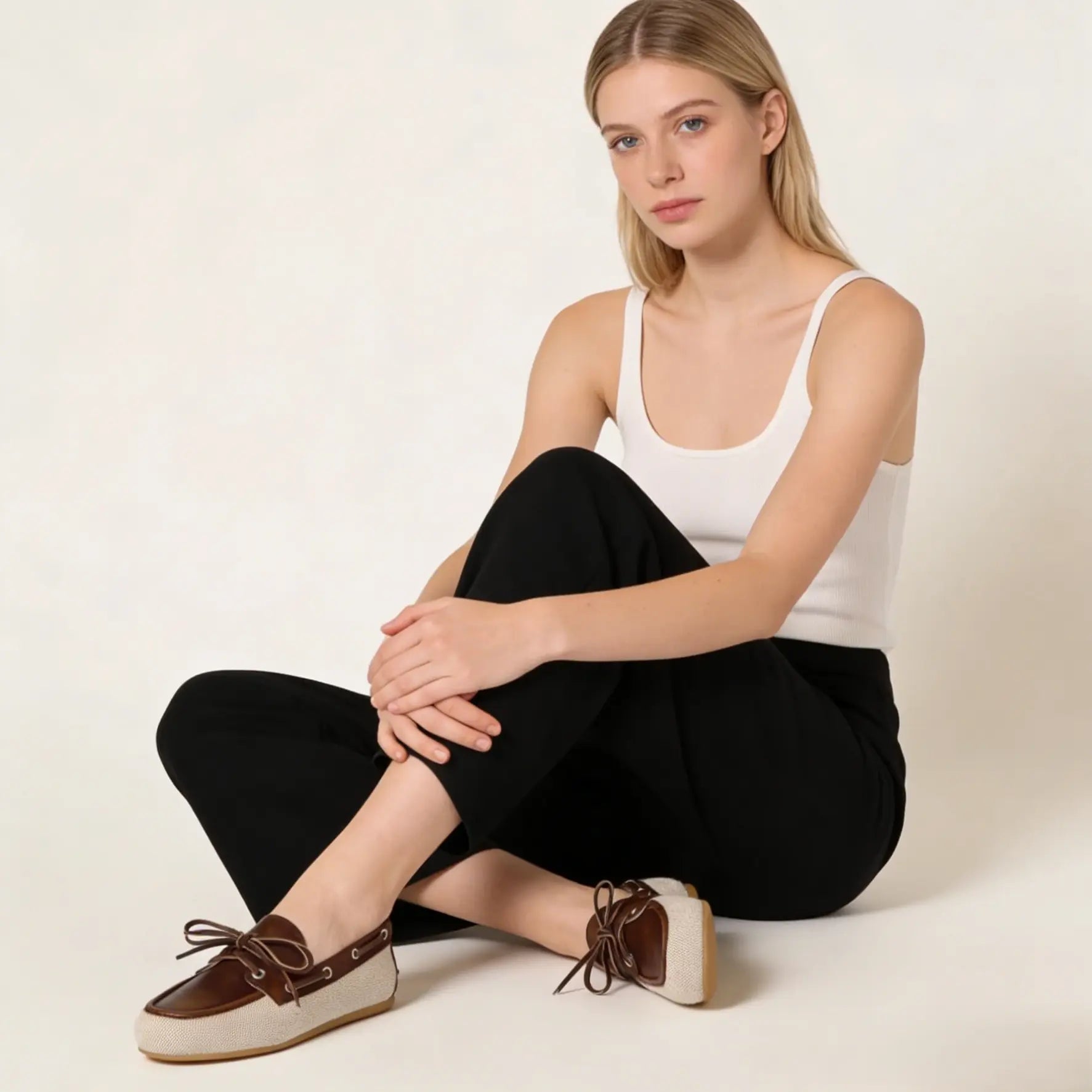 Canvas and bleached leather boat shoes Gilded Cadence