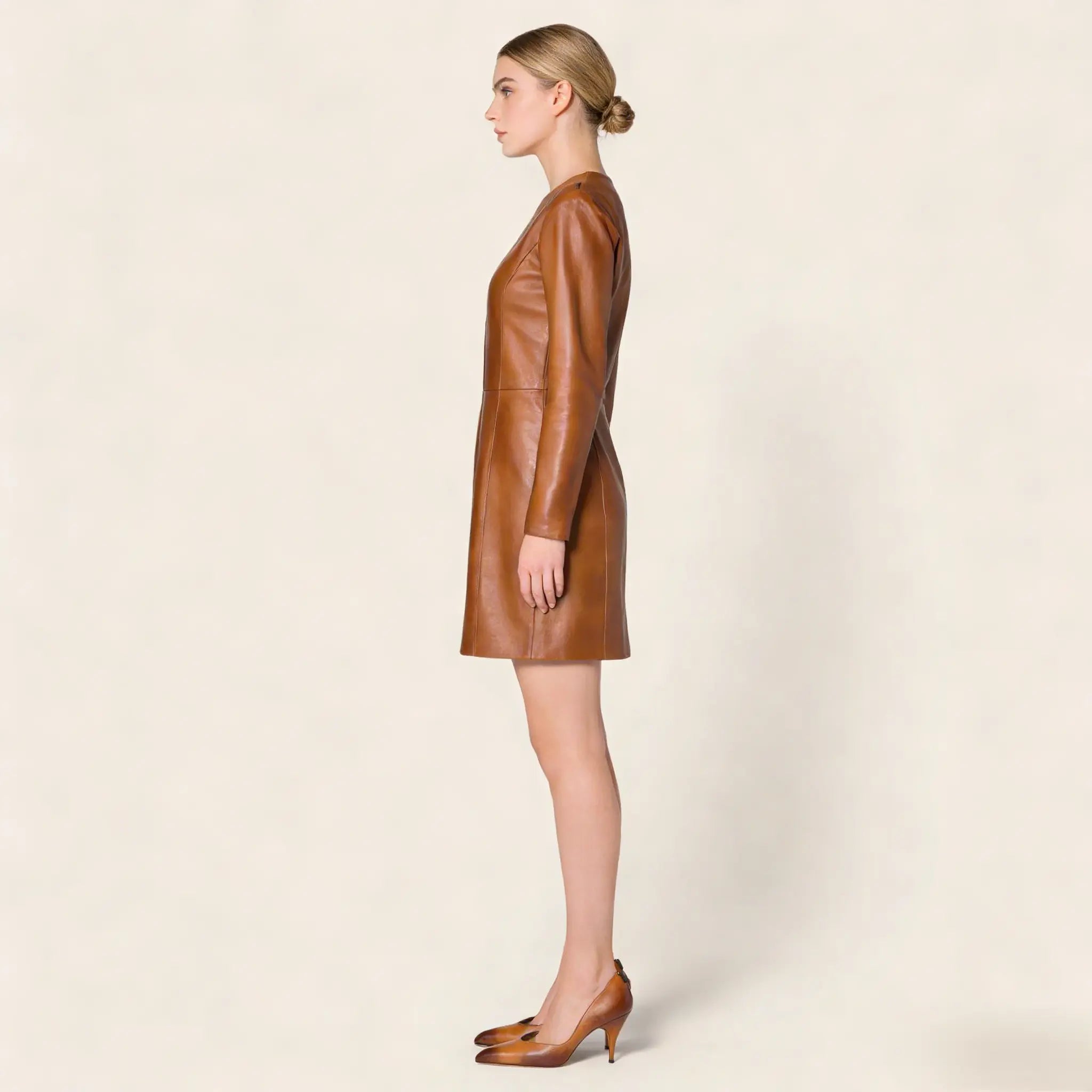 Women's Brown Leather 85mm Pumps Gilded Cadence