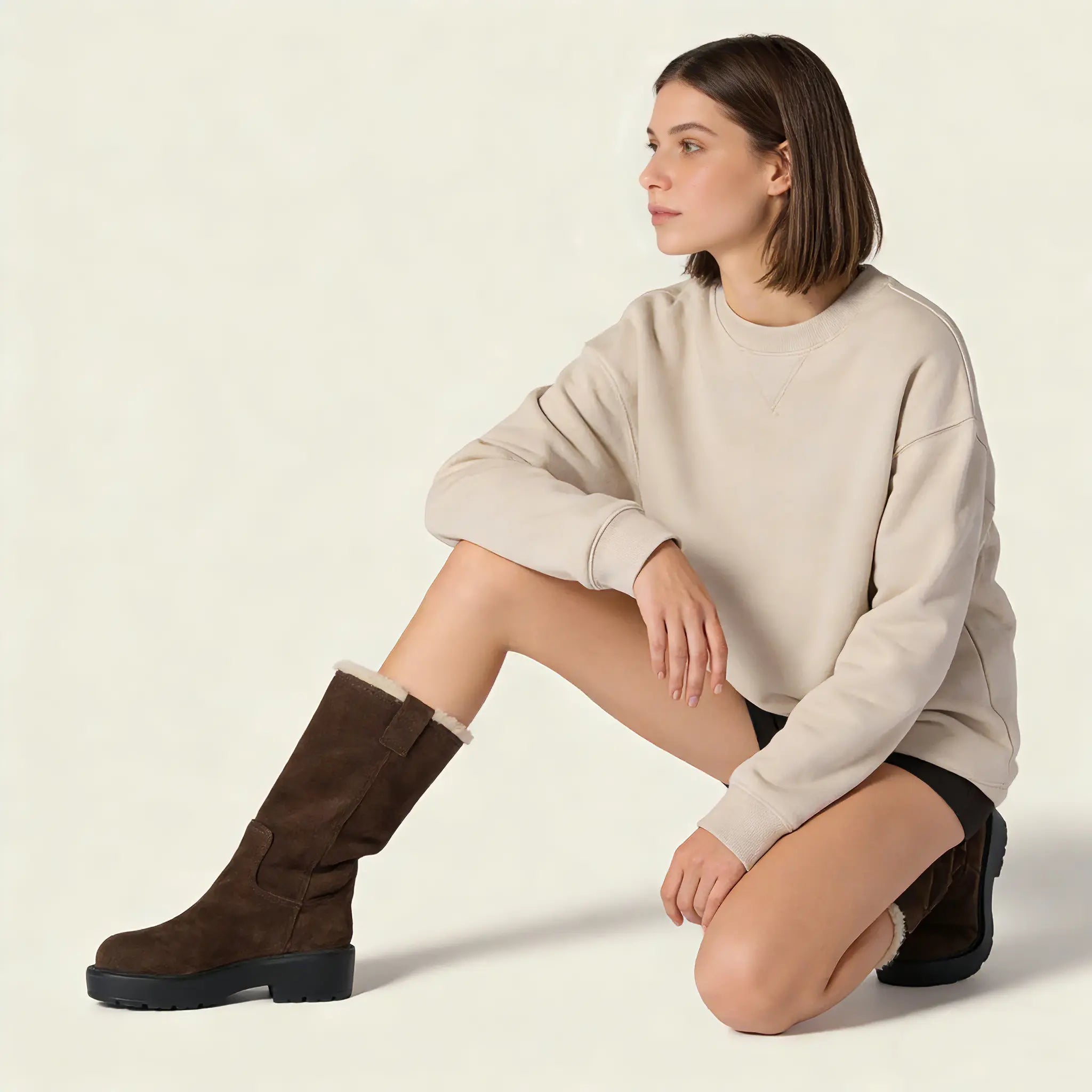 Women's Brown Suede Shearling Boots Gilded Cadence