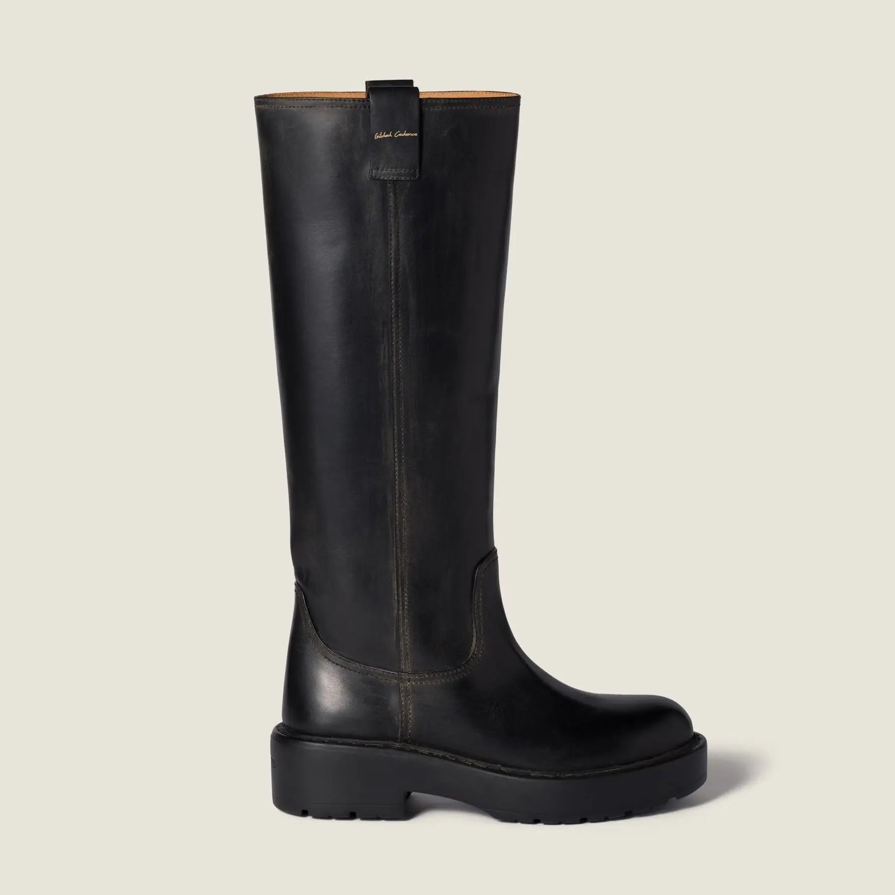 The Vintage Calfskin Knee-High Boot (55mm) - Black Gilded Cadence