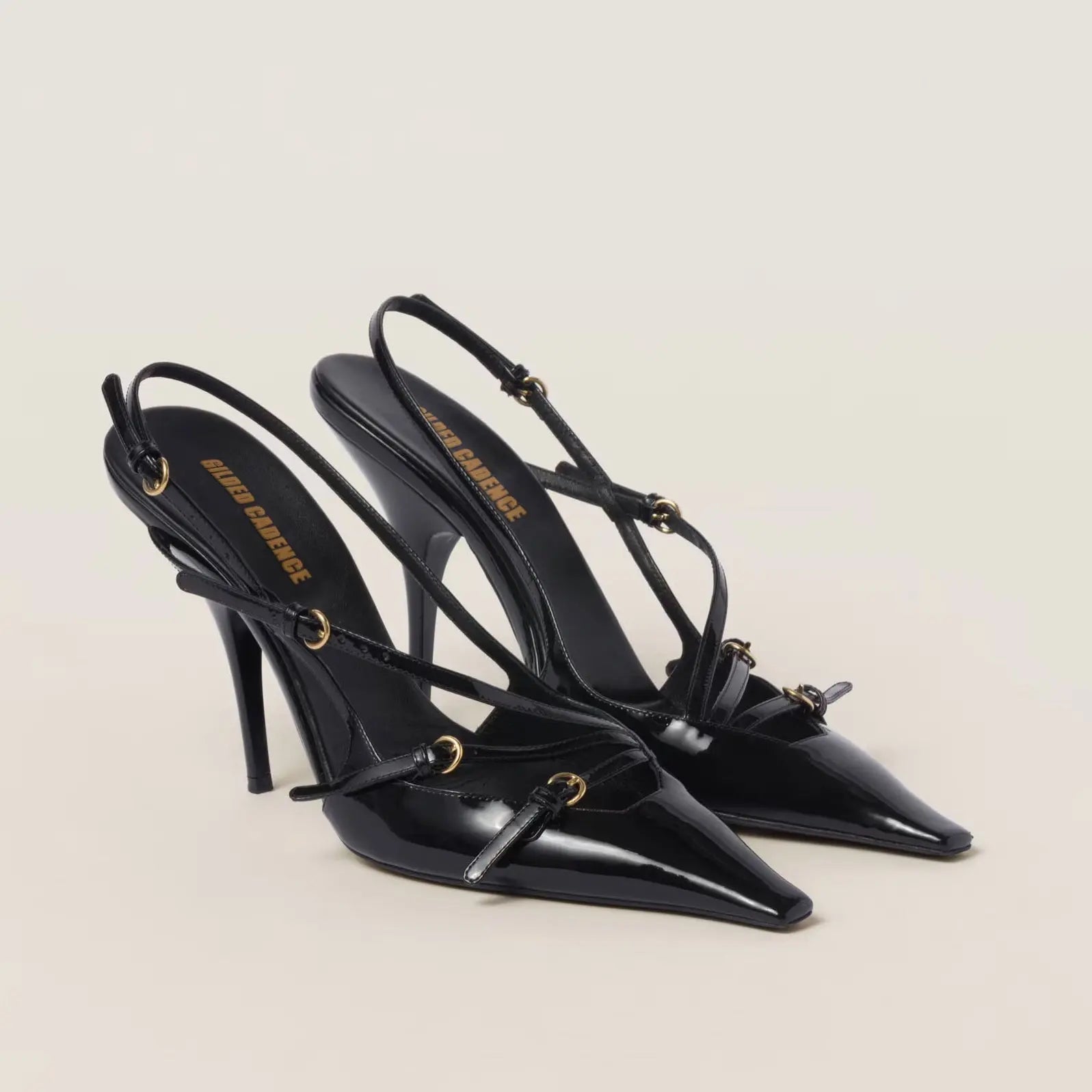 Black Patent Leather High Heel Pumps Gilded Cadence