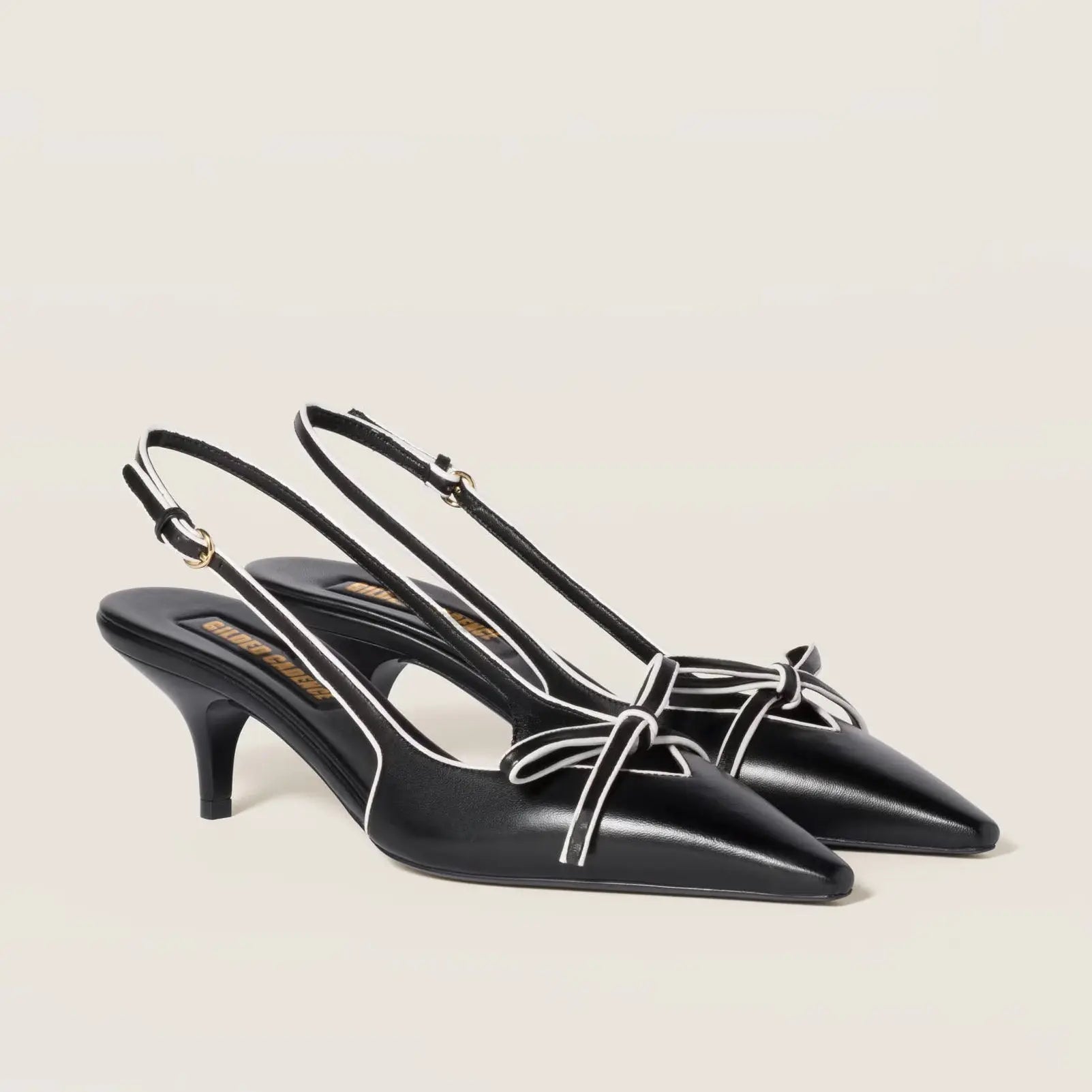 Black Contrast Piping Slingback Pumps Gilded Cadence