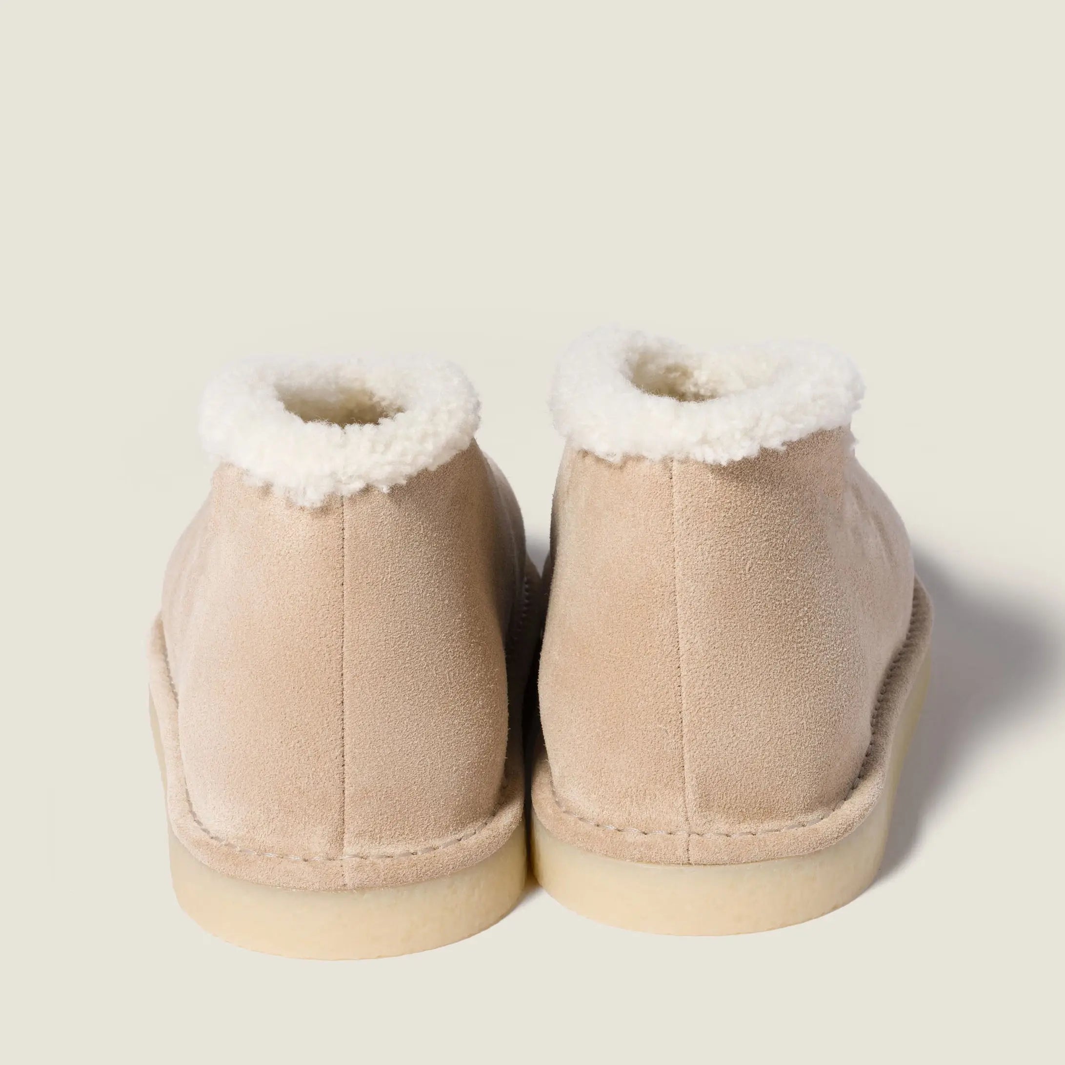 Beige Suede Shearling Mini Booties Gilded Cadence