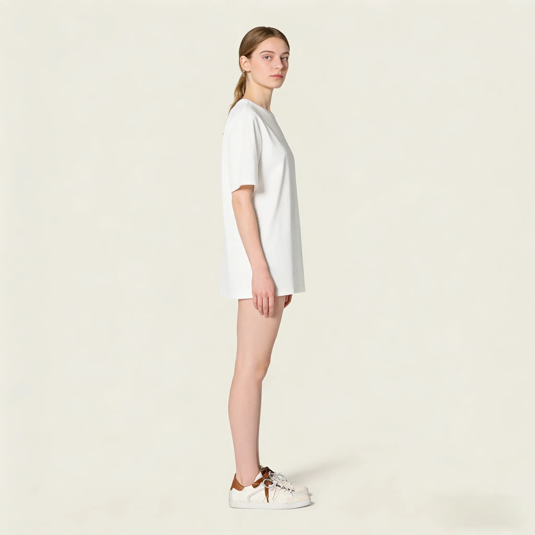 Art Deco White and Cognac Leather Sneakers Gilded Cadence