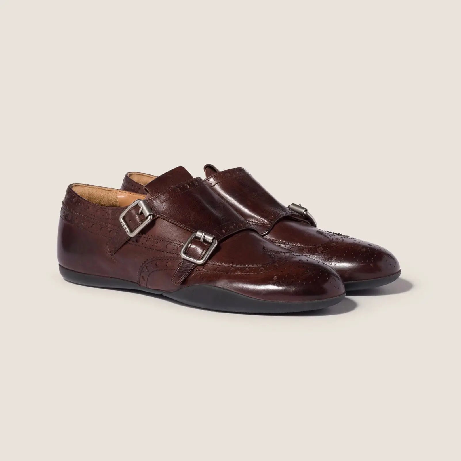 Calf leather brogue shoe with buckles Gilded Cadence