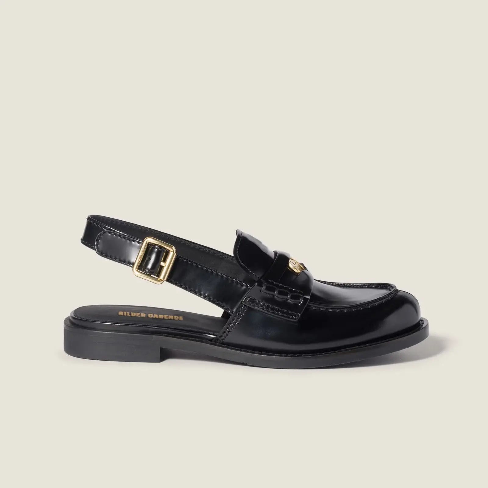 Brushed leather slingback loafers Black Gilded Cadence