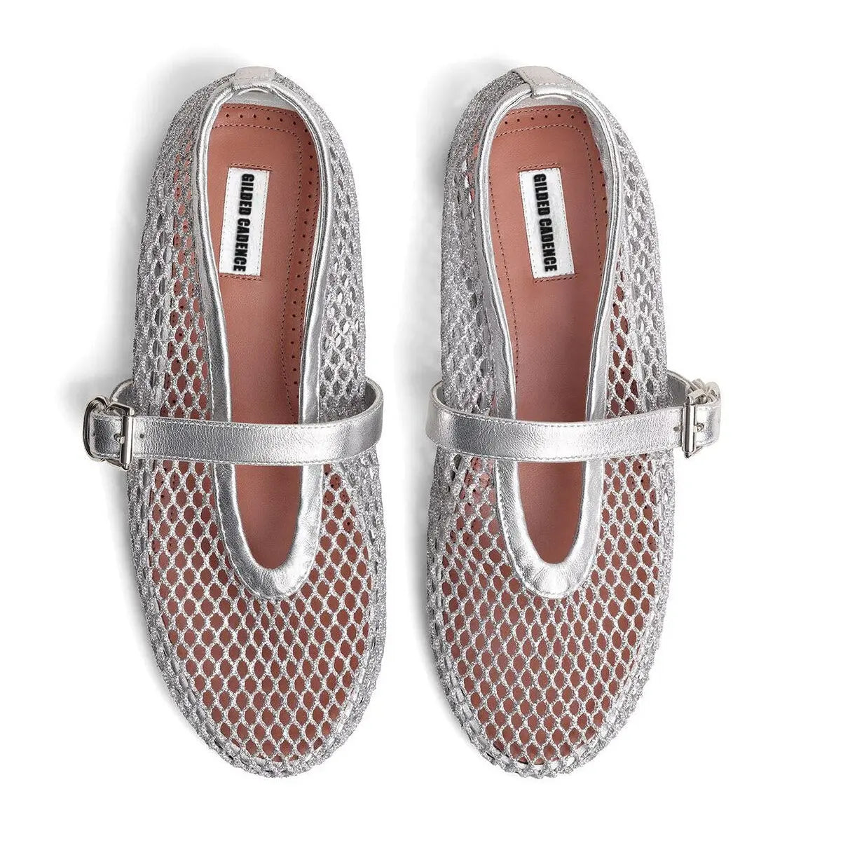 Silver Fishnet Mary Jane Ballet Flats Gilded Cadence