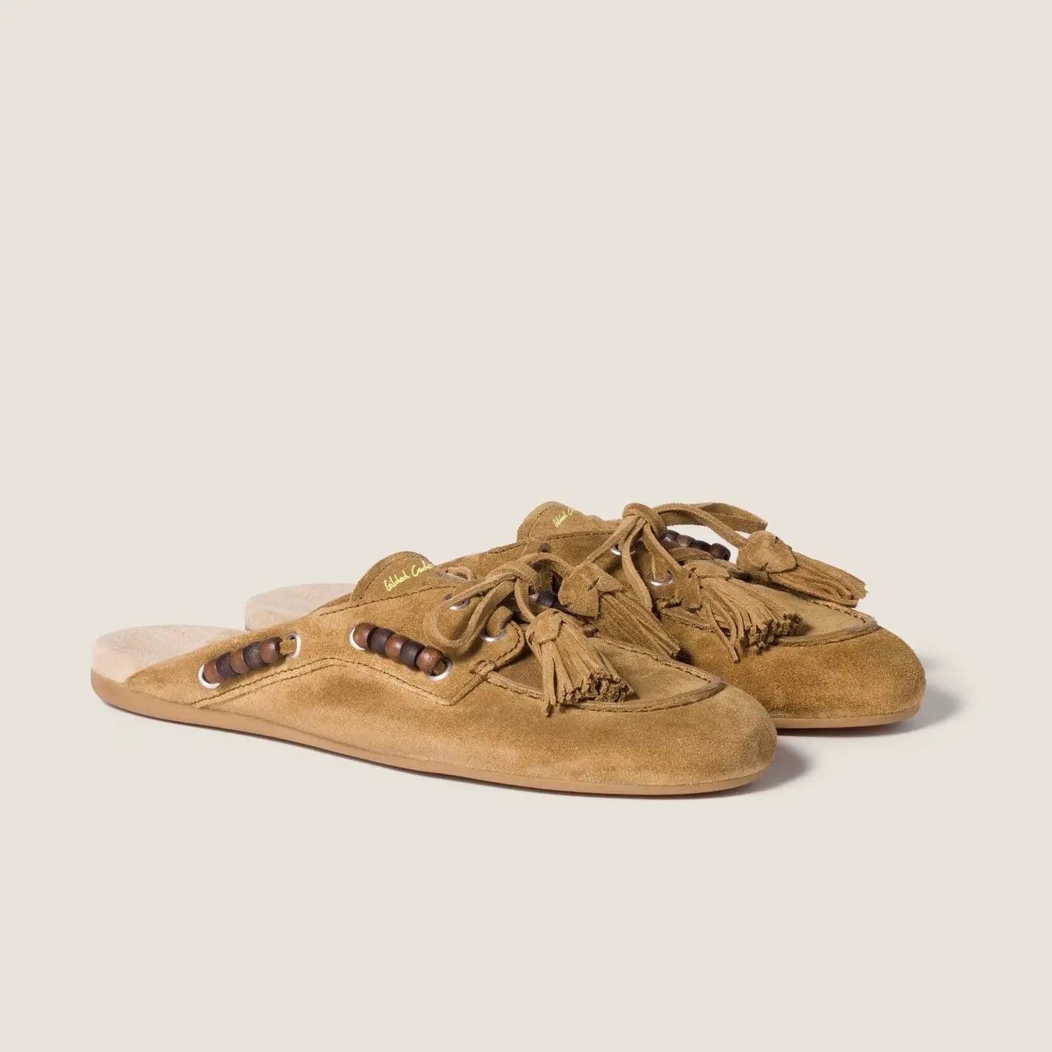 Women's Beige Suede Shearling Mules Gilded Cadence