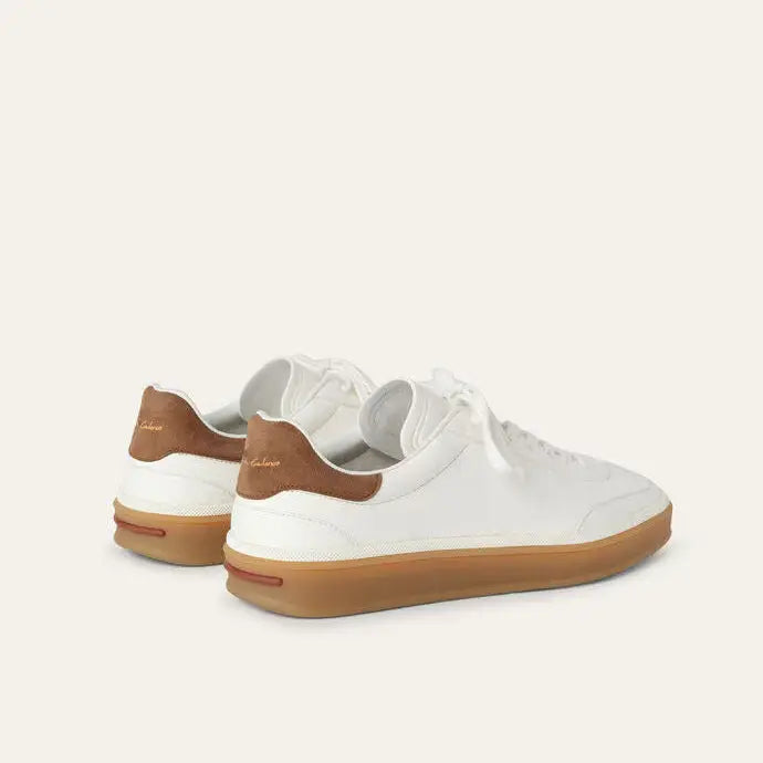 White Leather Tennis Walk Sneakers Gilded Cadence