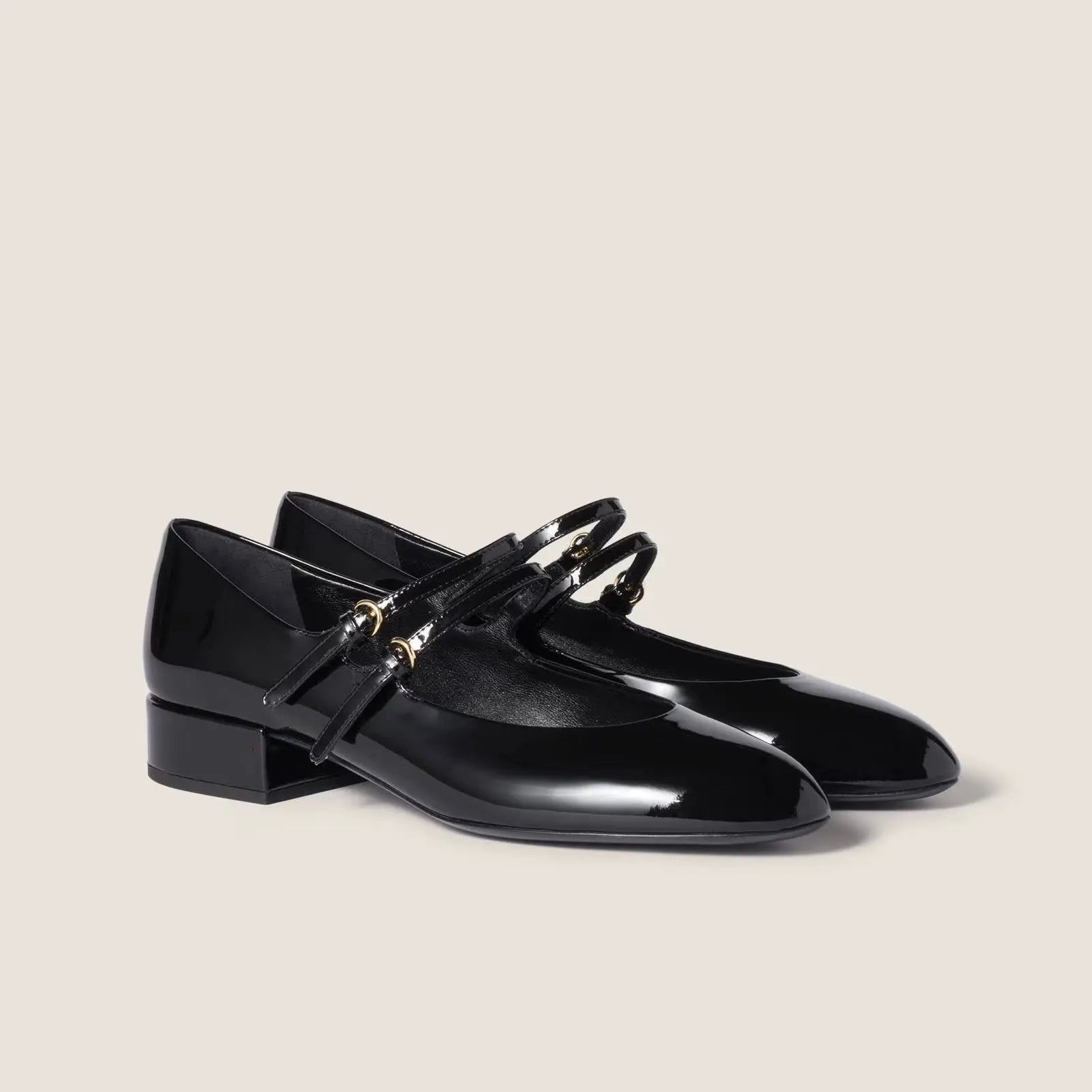 Patent Leather Buckle Slingbacks - Black Gilded Cadence