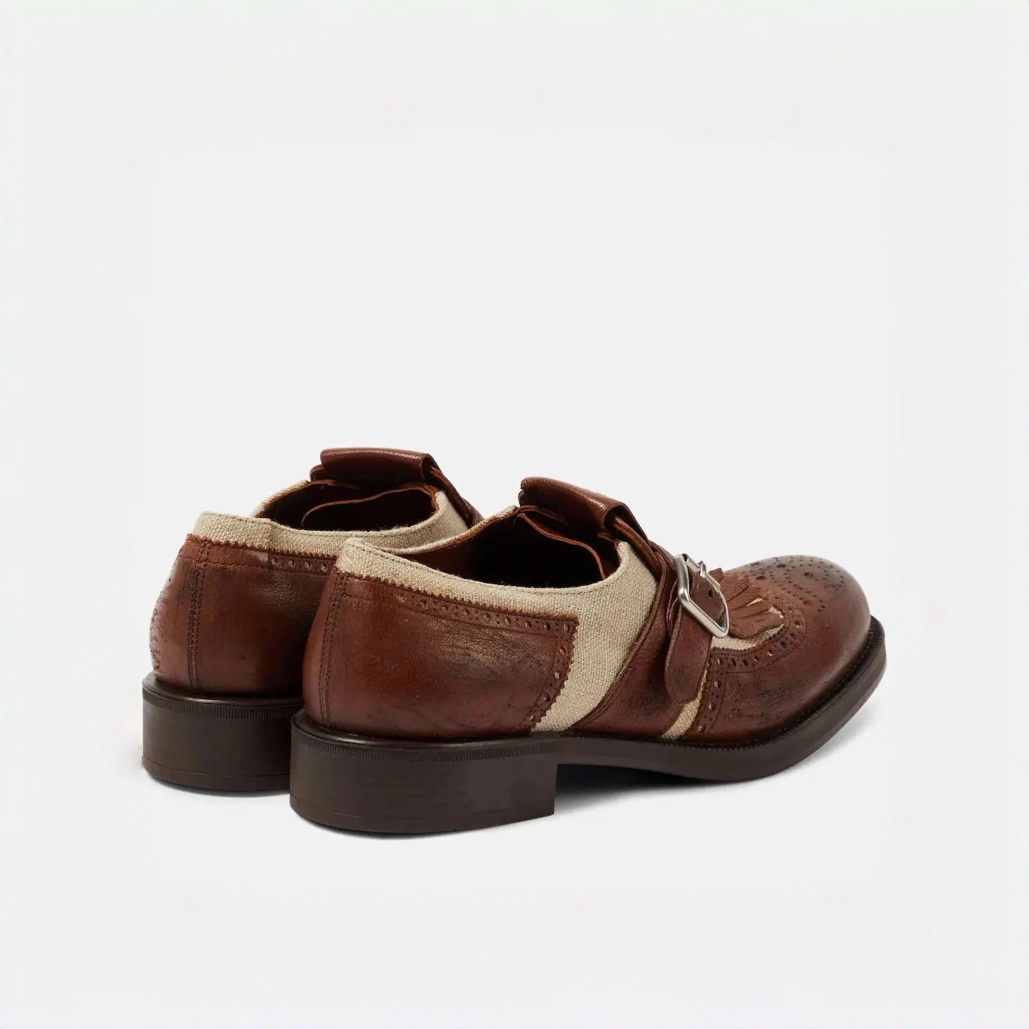 Leather and Canvas Monk Strap Loafers Gilded Cadence