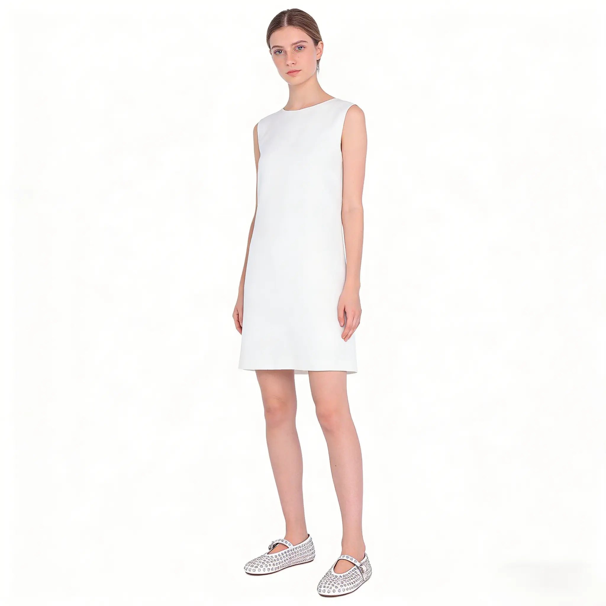 White Strass Lambskin Ballet Flats Gilded Cadence