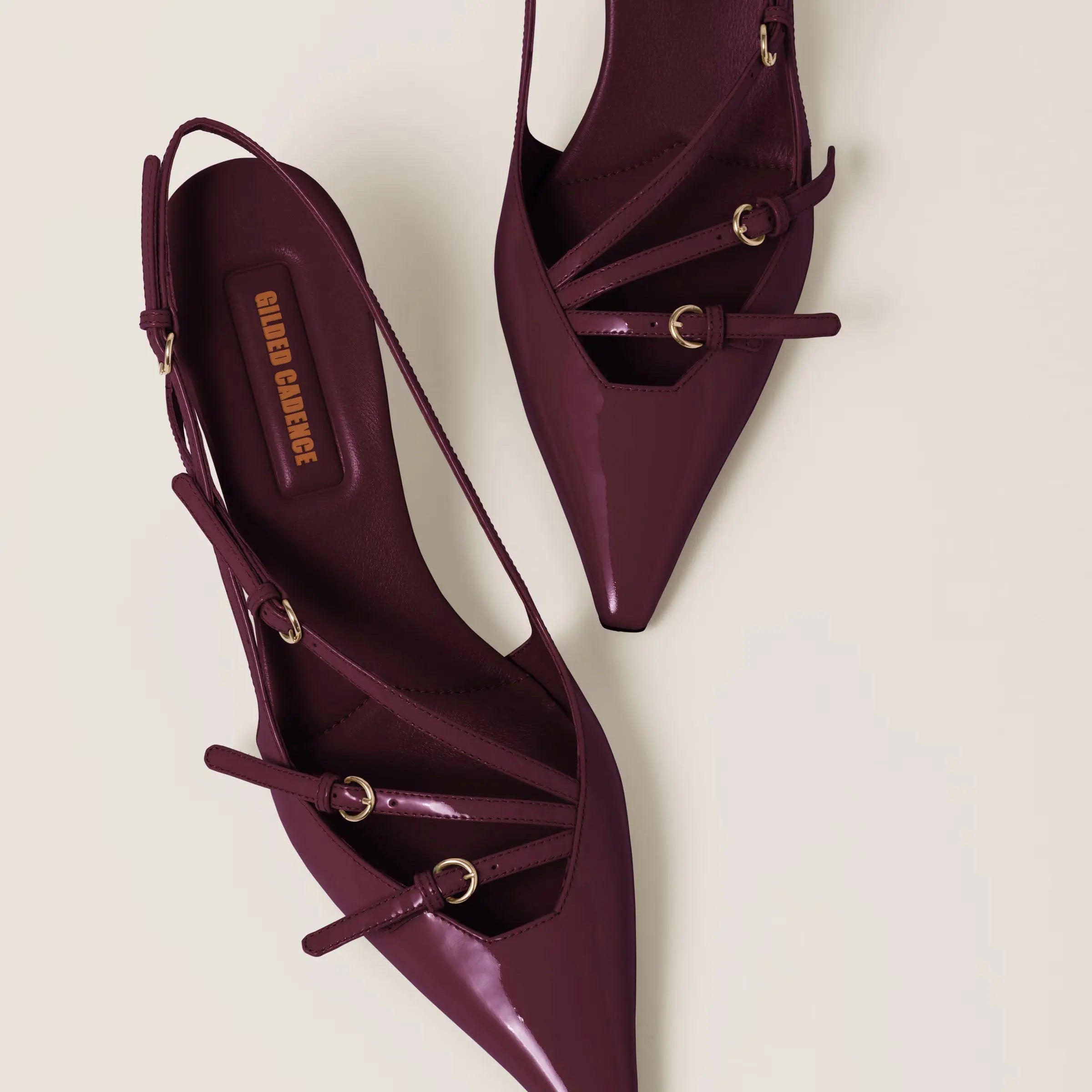Plum Patent Leather Buckle Slingbacks Gilded Cadence