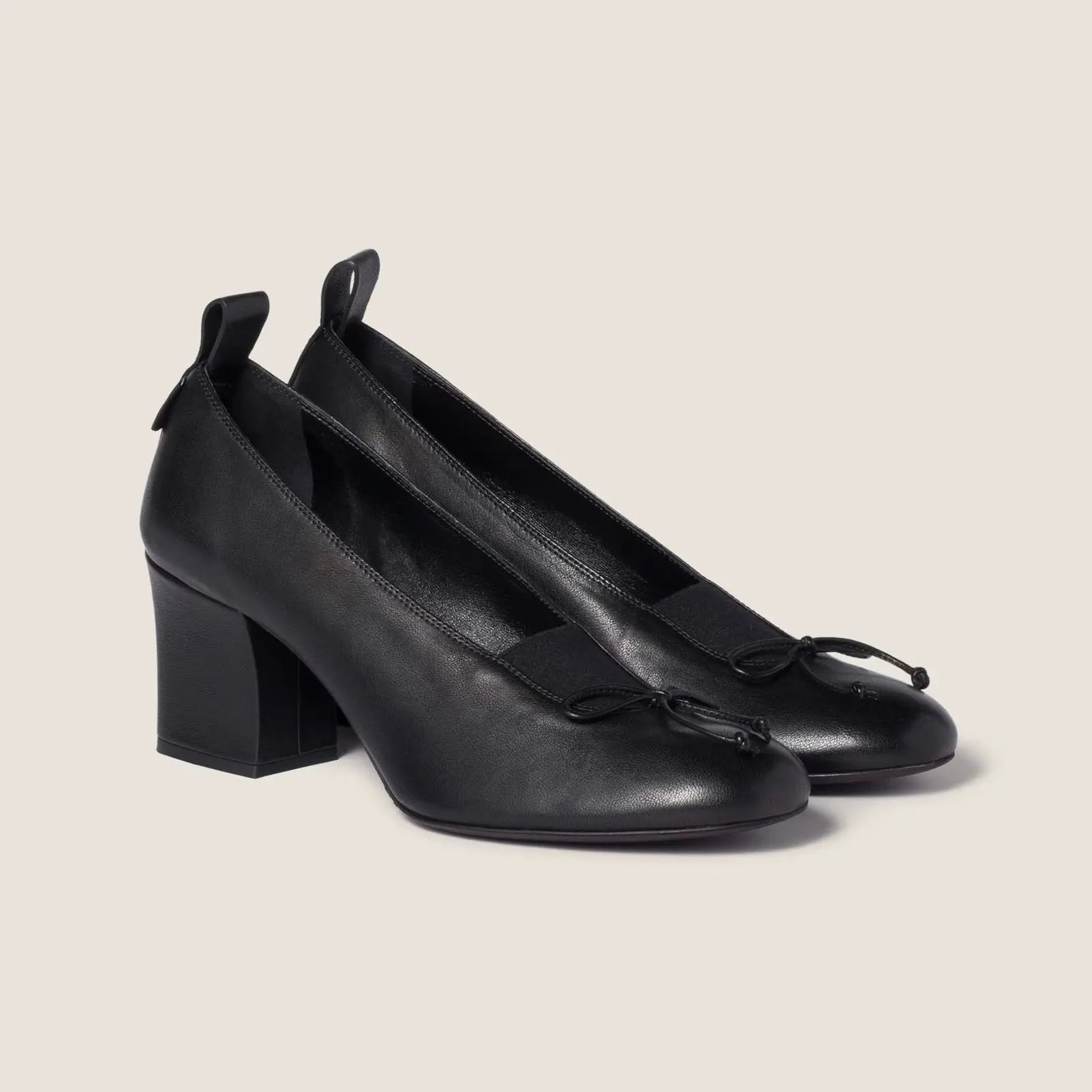 Black Nappa Leather Bow Block Pumps Gilded Cadence