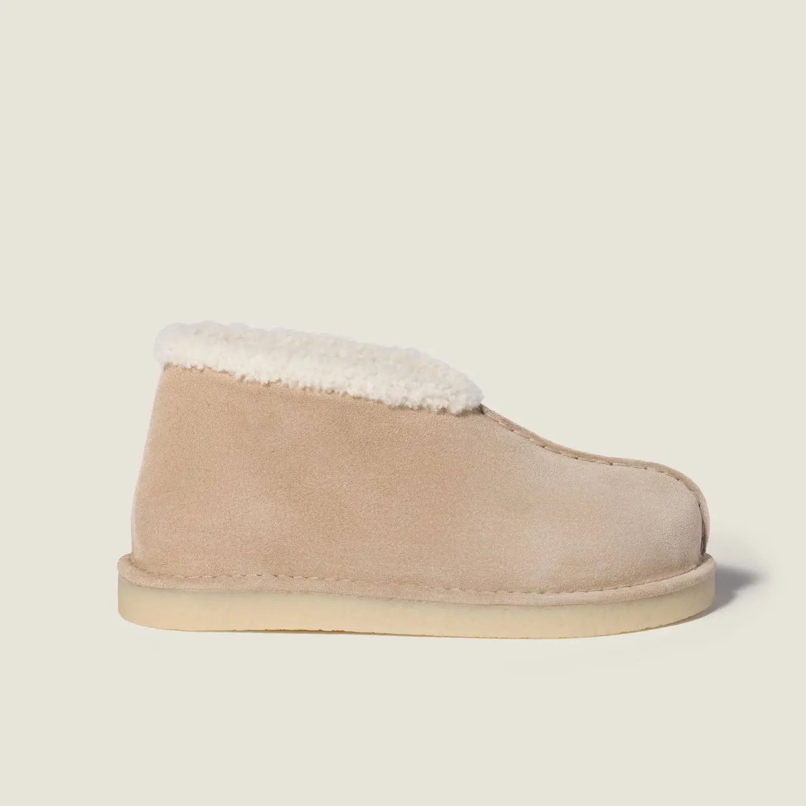 Beige Suede Shearling Mini Booties Gilded Cadence