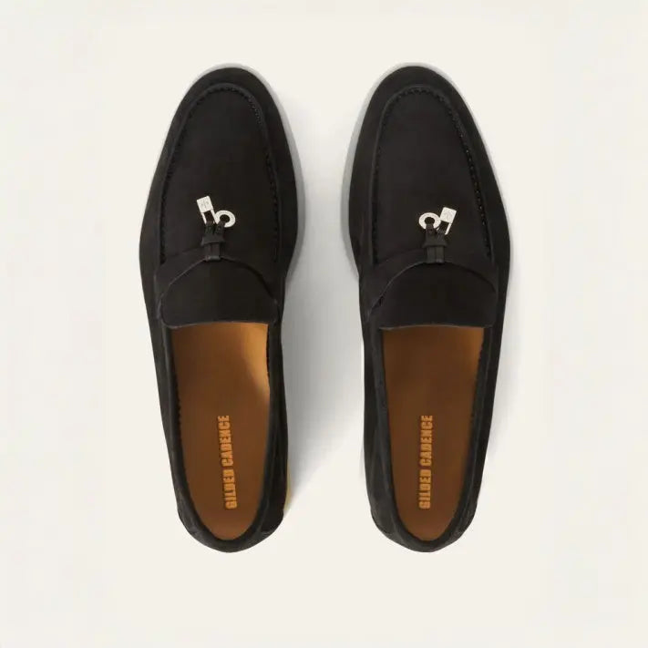 Women's Black Suede Summer Loafers Gilded Cadence