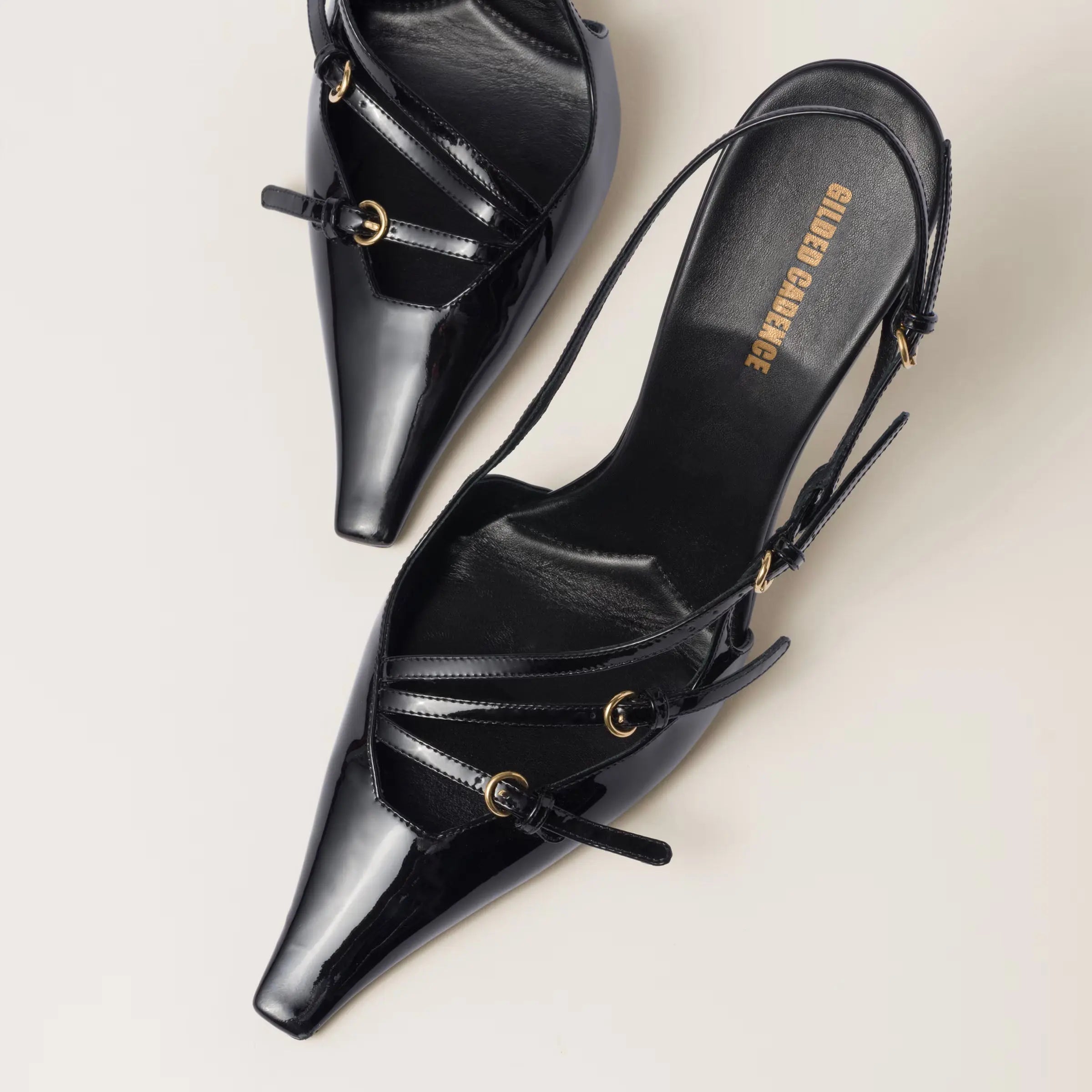 Black Patent Leather High Heel Pumps Gilded Cadence
