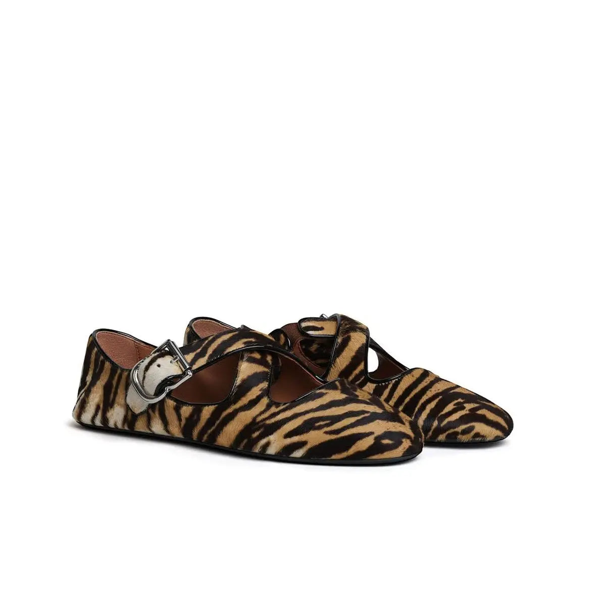 Leopard Haircalf Criss Cross Flats Gilded Cadence