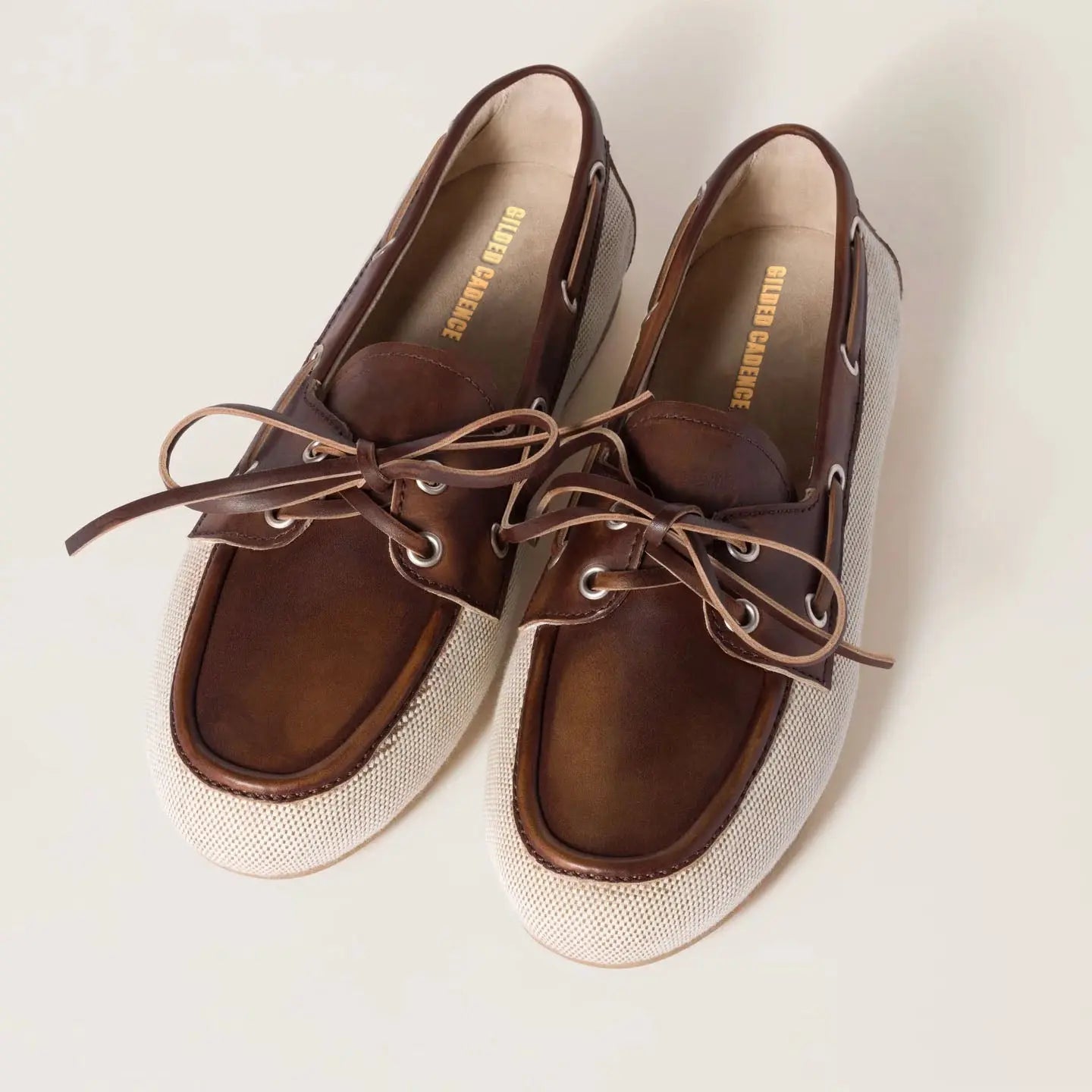 Canvas and bleached leather boat shoes Gilded Cadence