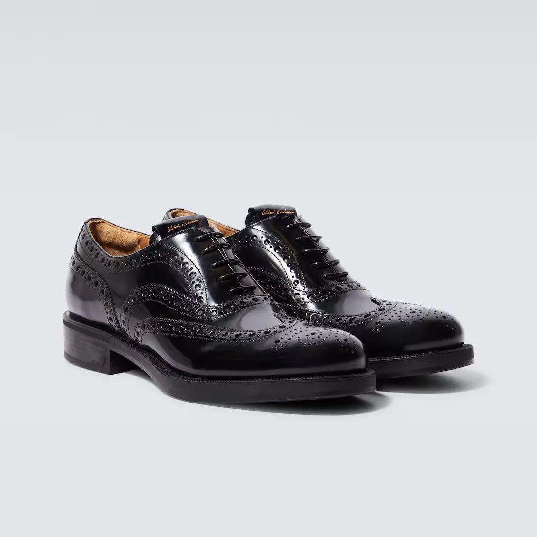 Polished Black Leather Wingtip Brogues Gilded Cadence