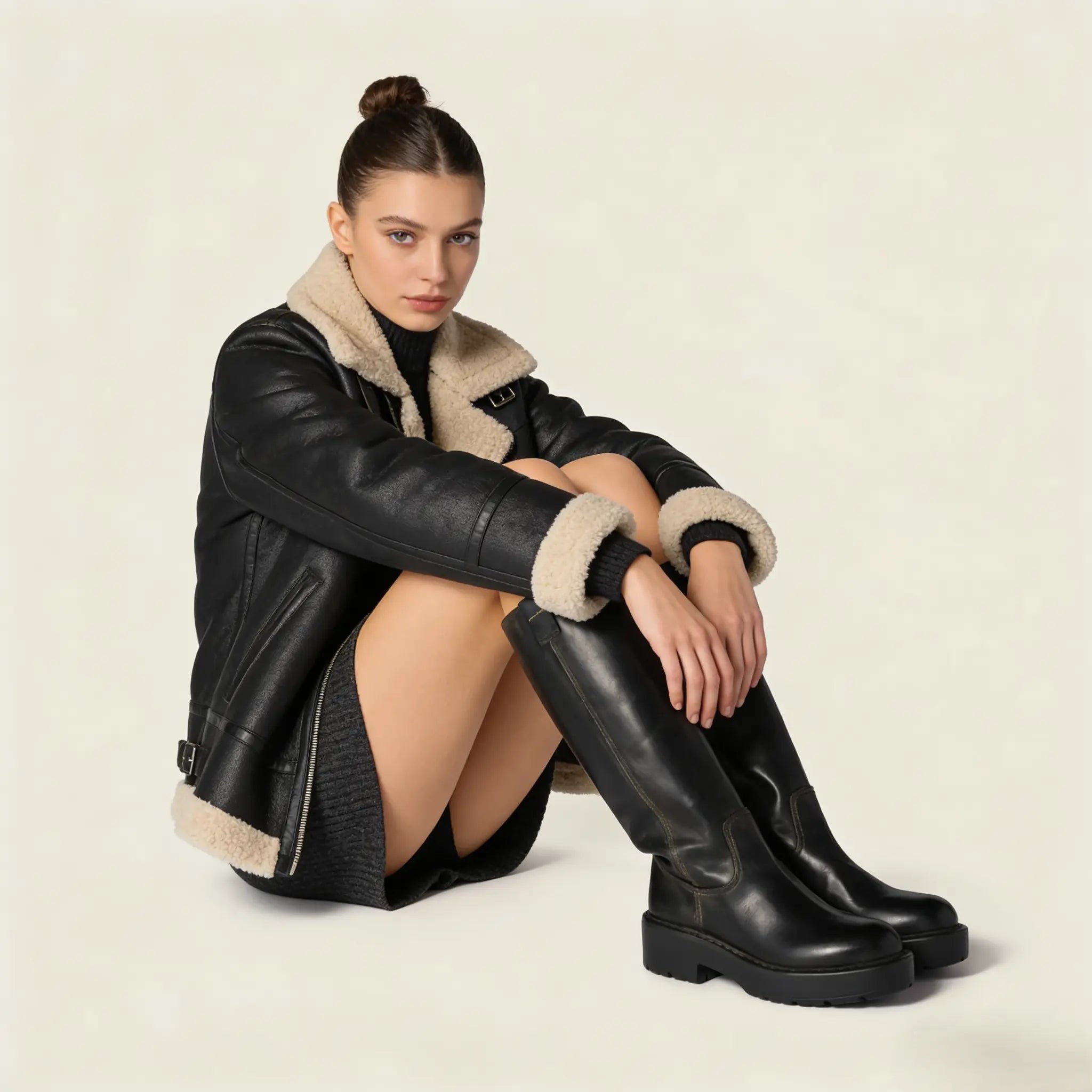 The Vintage Calfskin Knee-High Boot (55mm) - Black Gilded Cadence