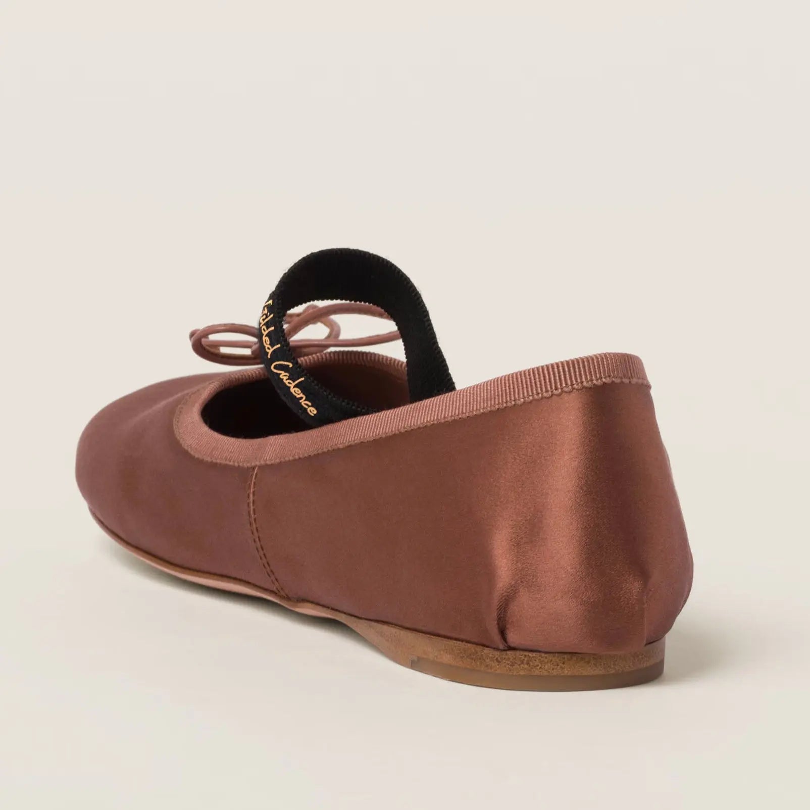 Brown Satin Ballet Flats with Elastic Strap Gilded Cadence