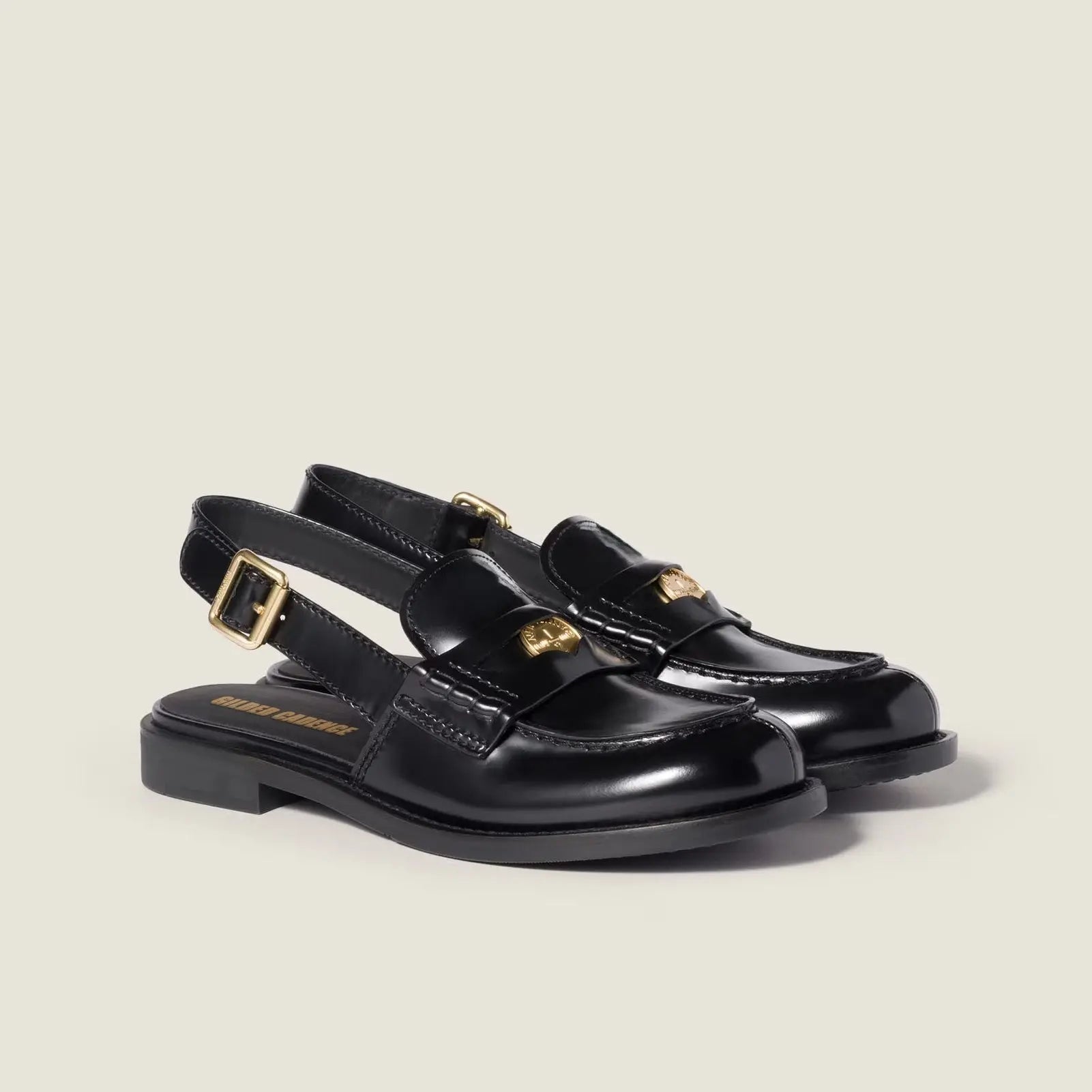Brushed leather slingback loafers Black Gilded Cadence