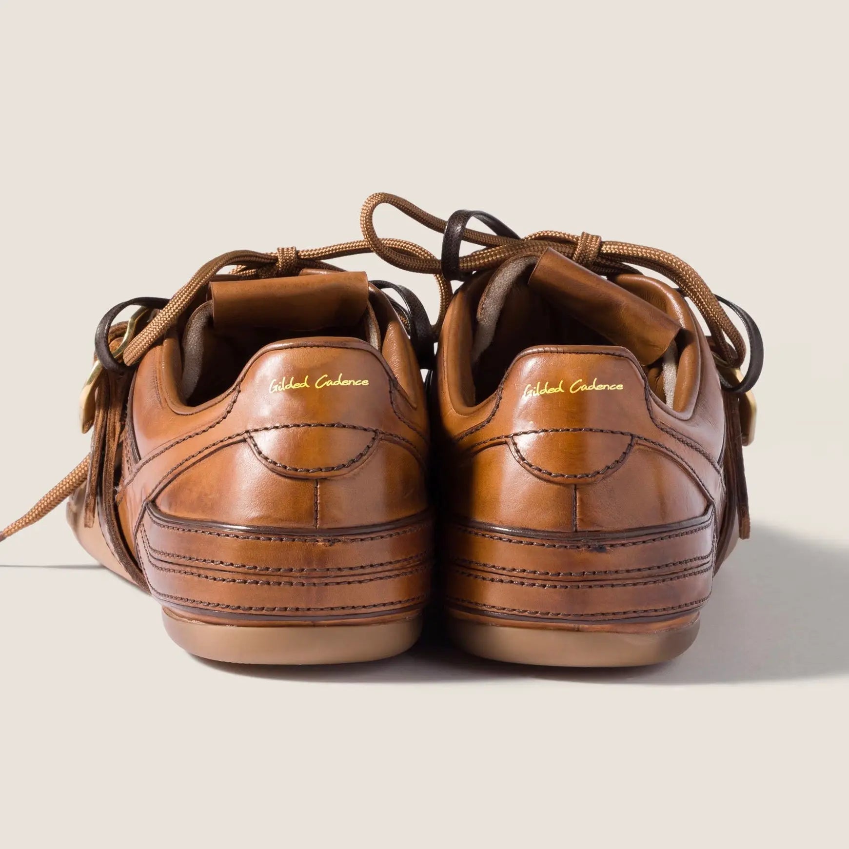 Distressed Leather Buckle Sneakers Gilded Cadence