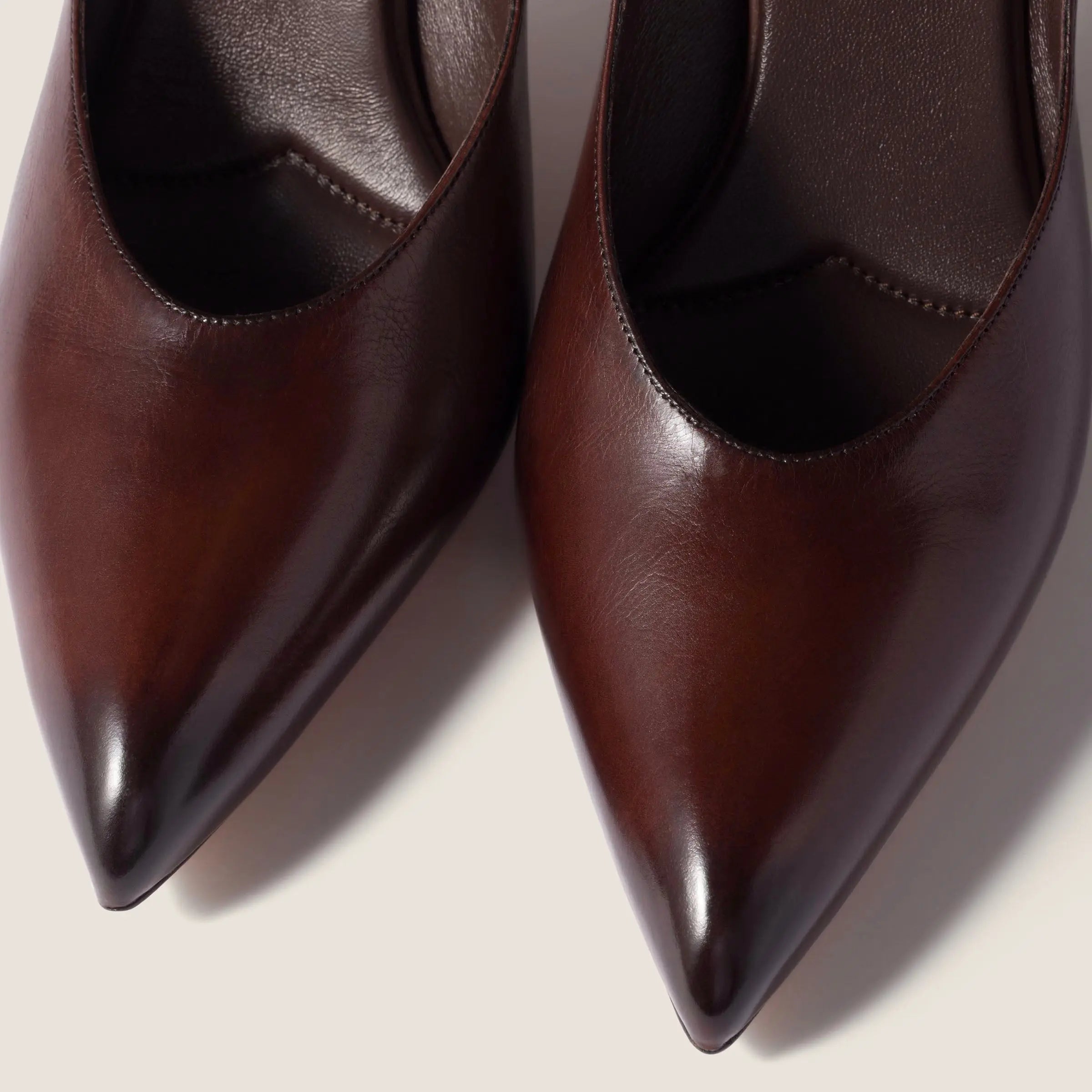 Dark Brown Leather Pointed Toe Pumps Gilded Cadence