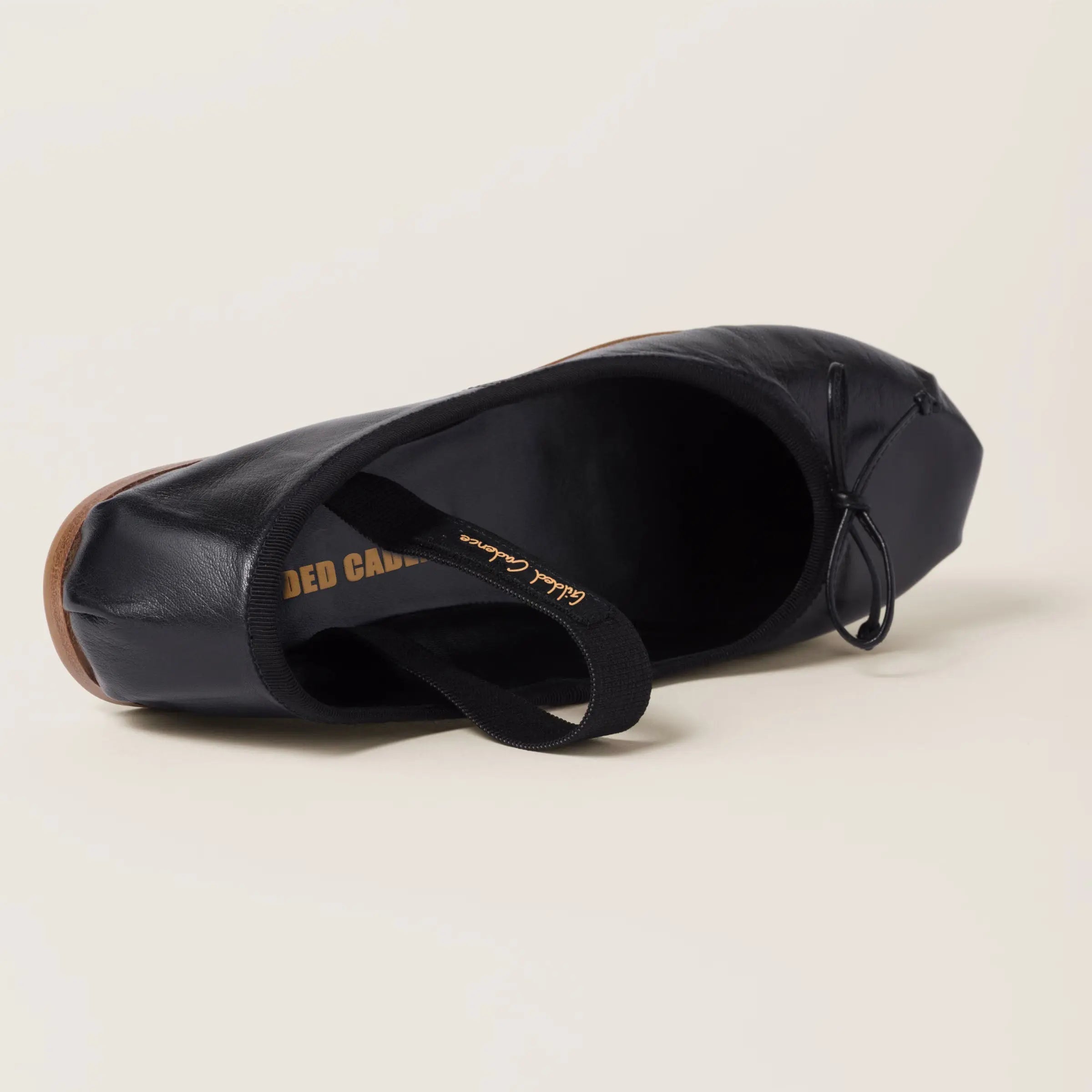 Black Goatskin Leather Ballet Flats Gilded Cadence