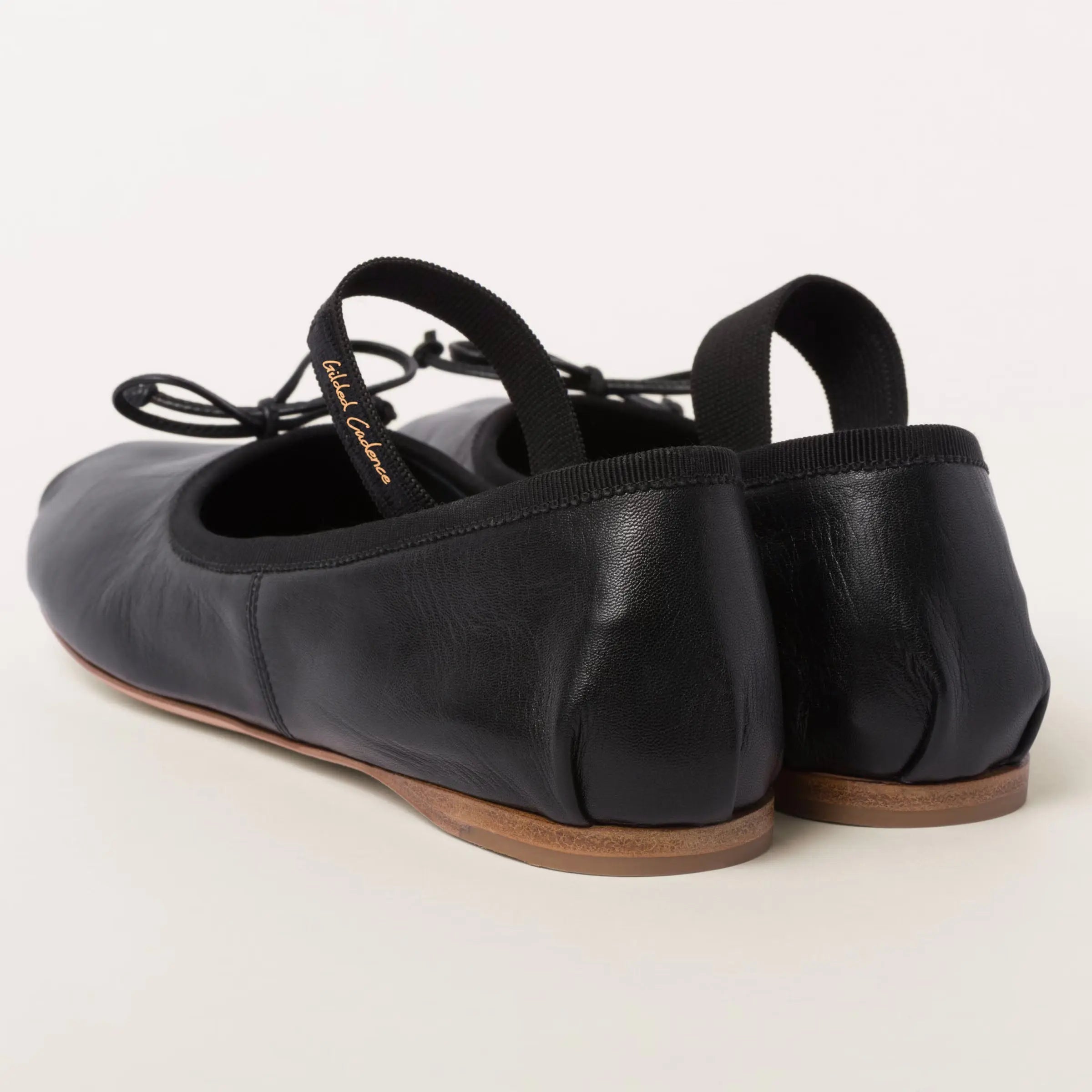 Black Goatskin Leather Ballet Flats Gilded Cadence