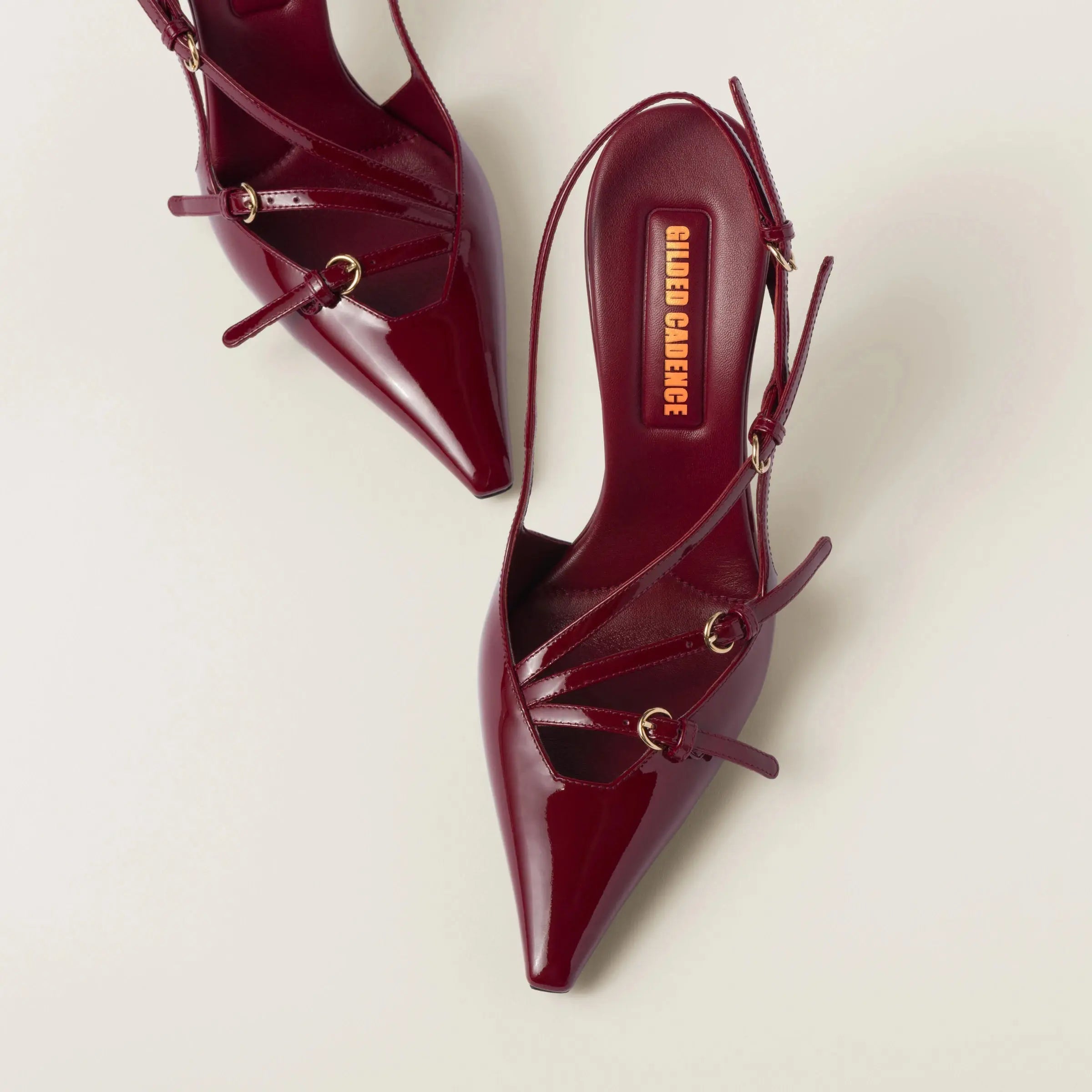 Burgundy Triple Buckle Slingback Heels Gilded Cadence