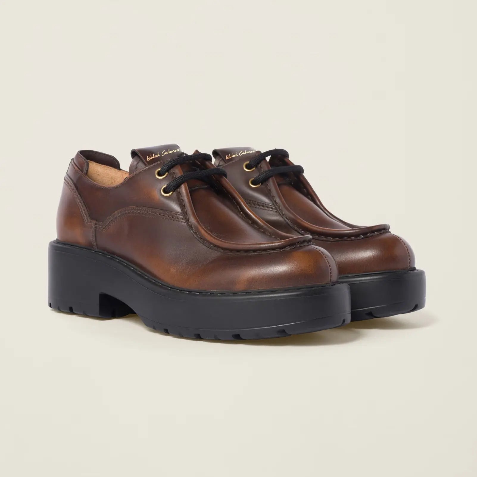 Laced Fume Leather Retro Shoes Gilded Cadence