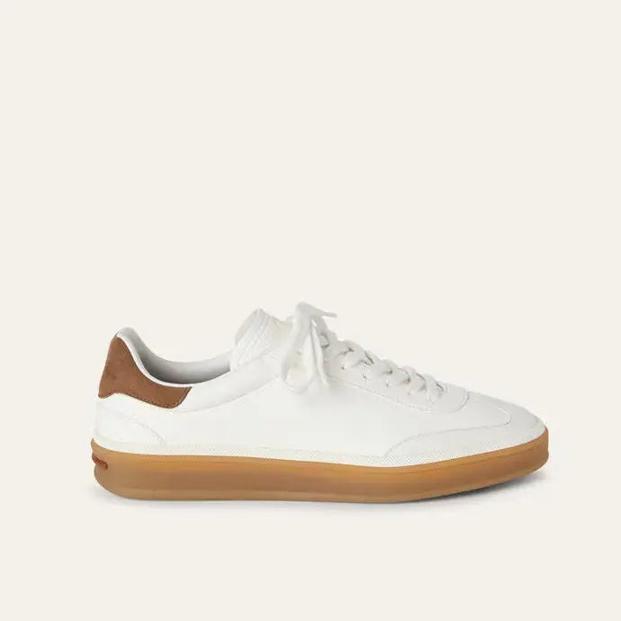 White Leather Tennis Walk Sneakers Gilded Cadence