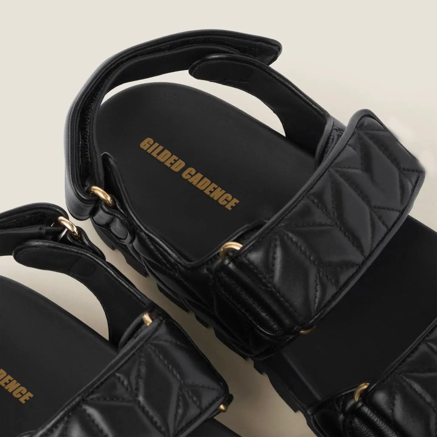 Women's Black Quilted Sporty Sandals Gilded Cadence