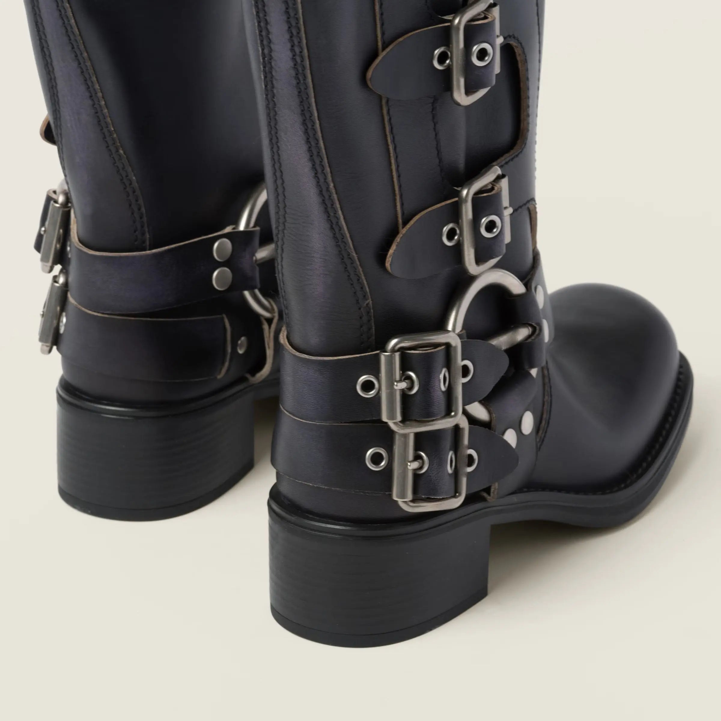 The Buckled Harness Calfskin Boot (50mm) - Black Gilded Cadence