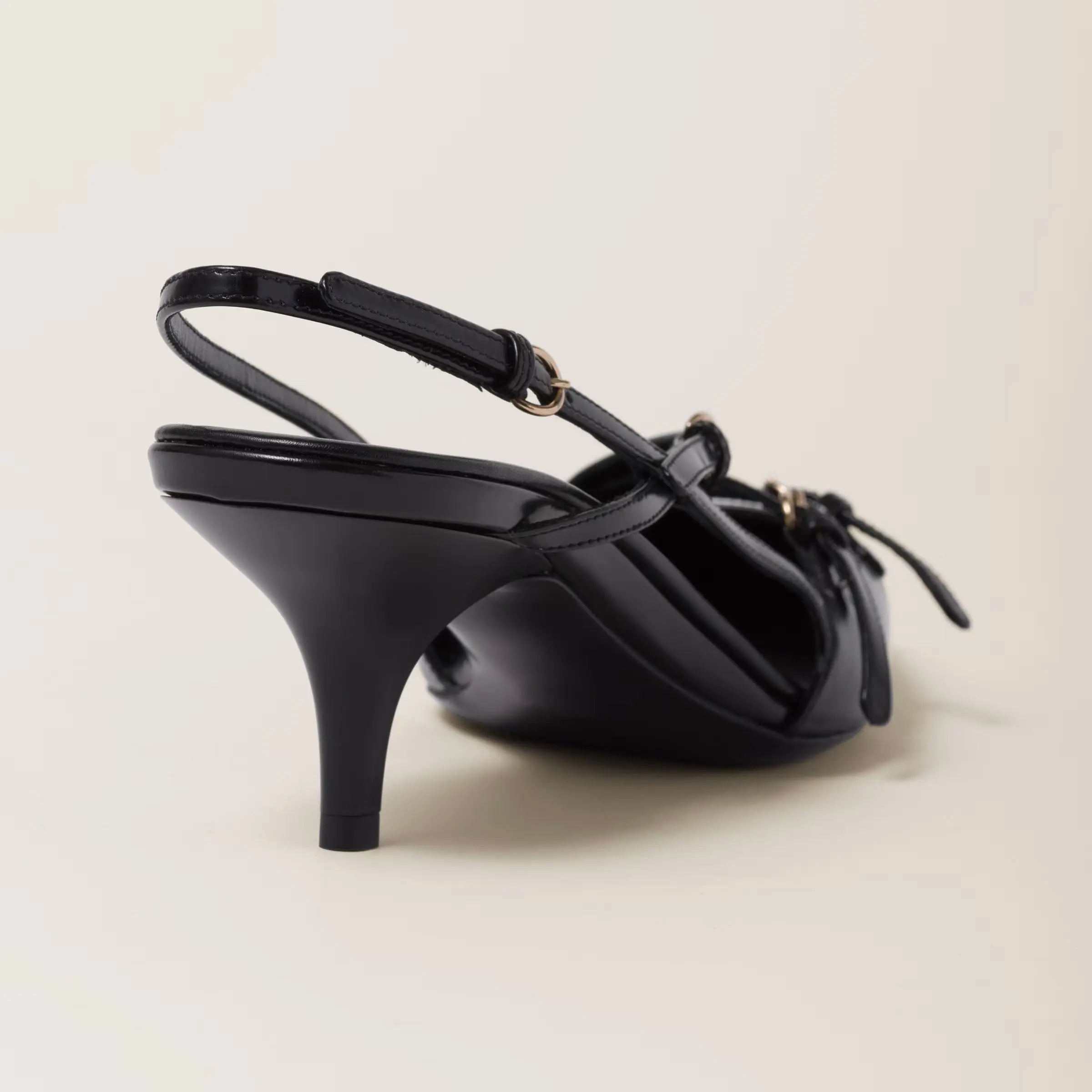 Black Brushed Leather Buckle Slingback Gilded Cadence