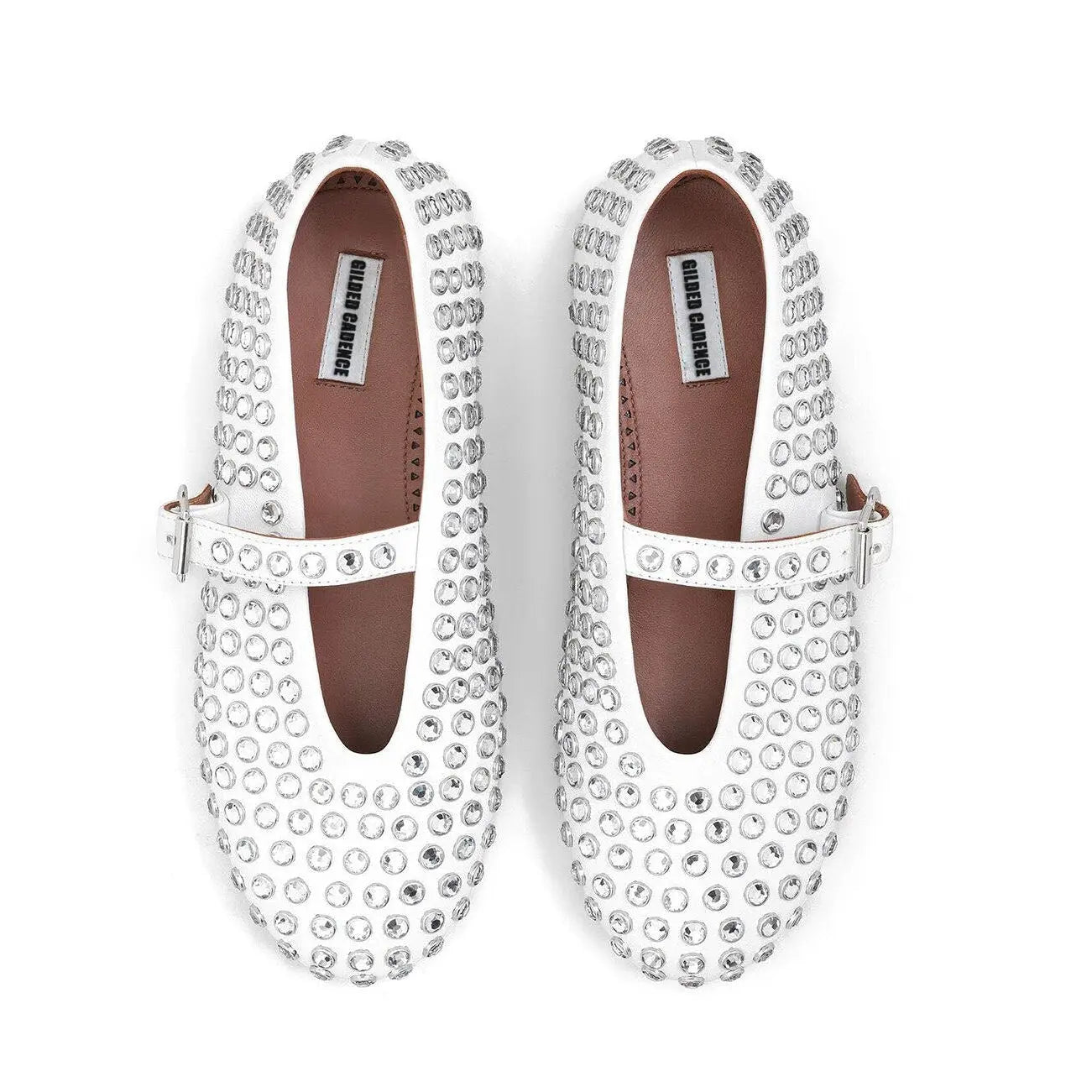White Strass Lambskin Ballet Flats Gilded Cadence