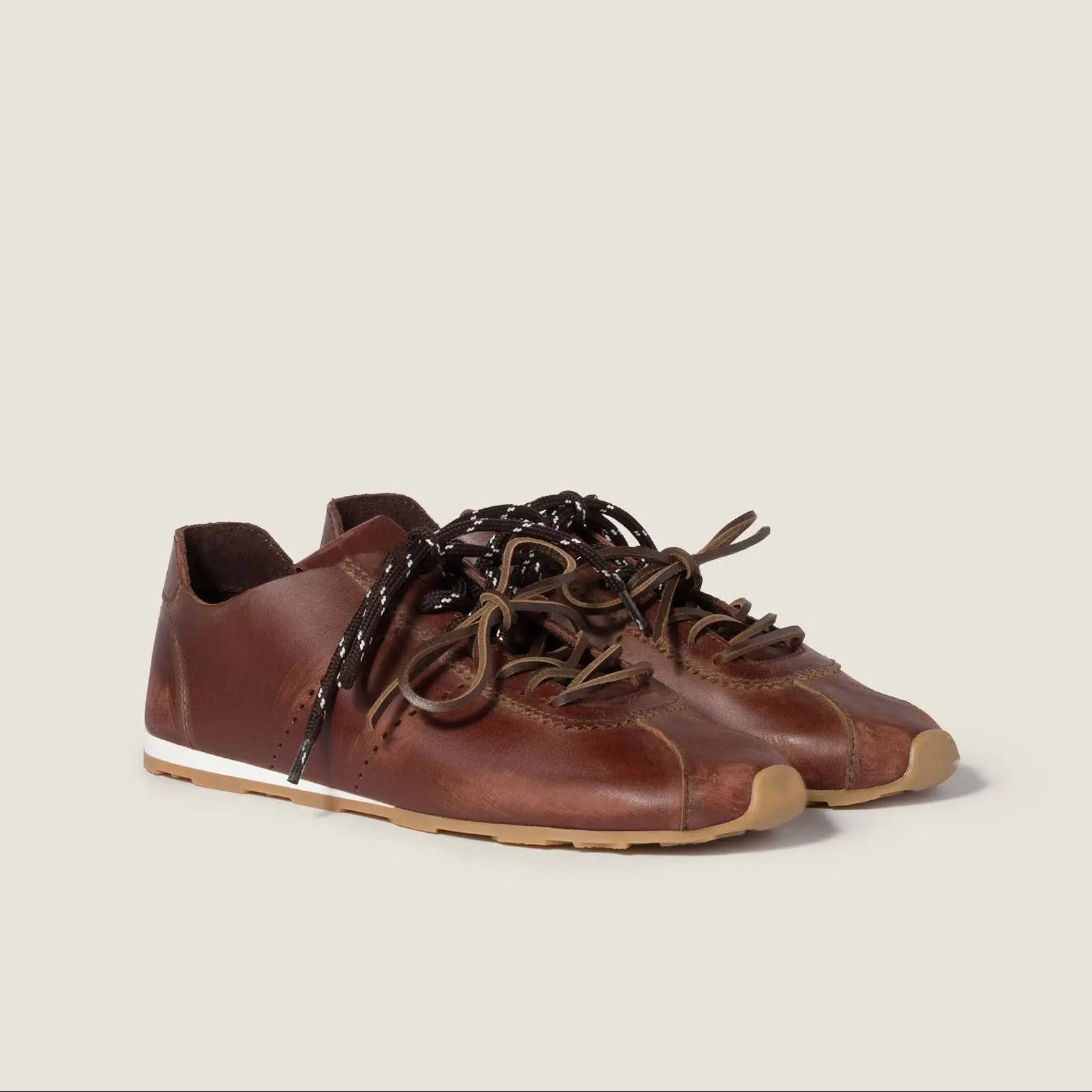 Plume Ultralight Leather Sneakers - Brown Gilded Cadence